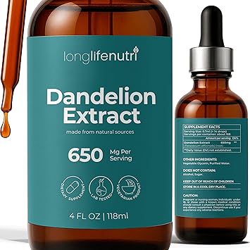Dandelion Root Extract Liquid Drops - Sourced from Taraxacum Officinale, 4 Fl Oz for Natural Digestion & General Wellness, Sugar-Free, No Alcohol, GMP Certified