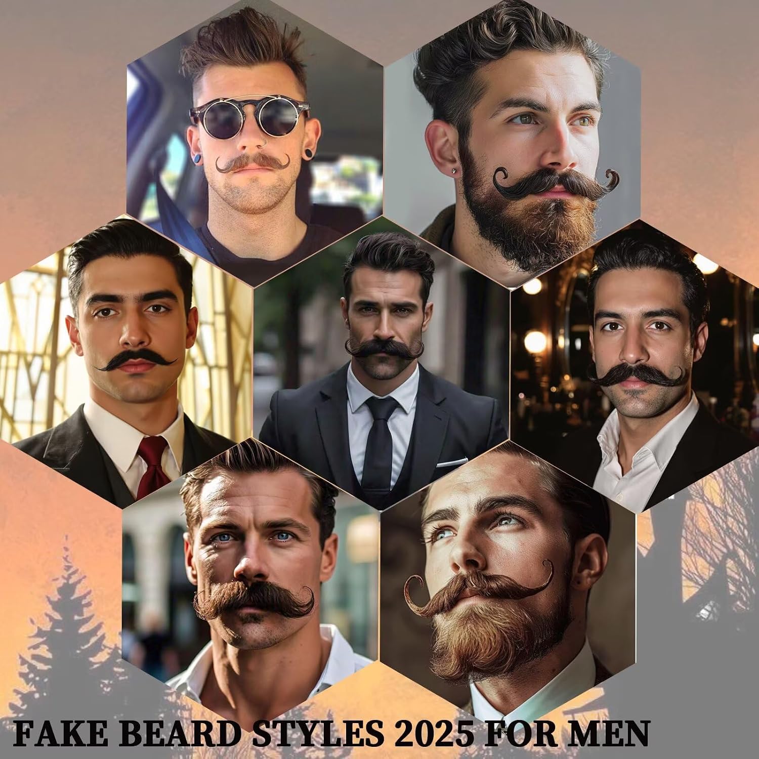 Fake Beard Realistic Goatee Mustache - Fake Mustache Costume Facial Hair 100% Human Hair,Full Hand Tied Goatee False Brown Beards for Costume/Drama/Halloween/Cosplay(Brown-17)