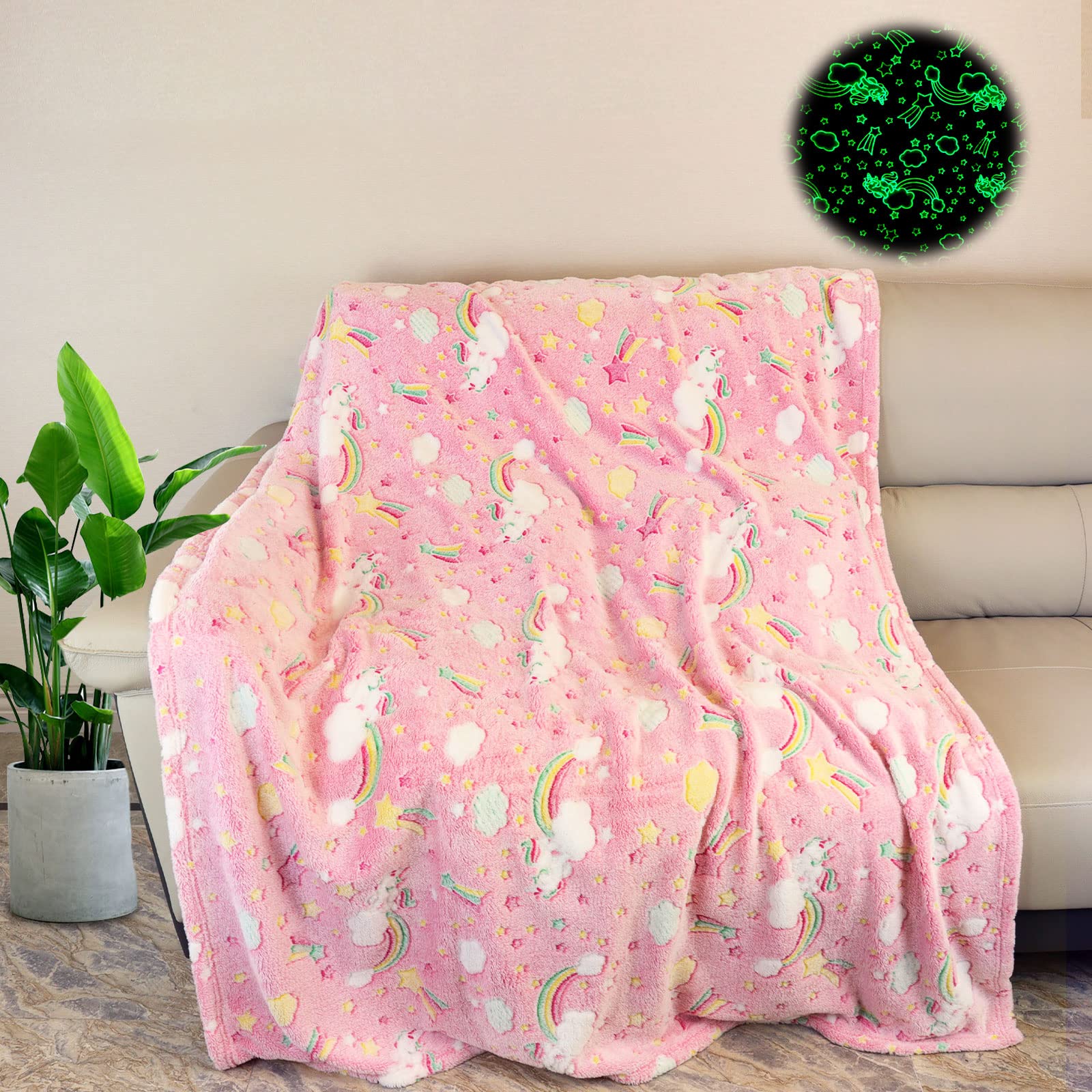 Glow in The Dark Blanket Unicorns Gifts for Girls,Luminous Blanket for Kids and Adults,Sof...