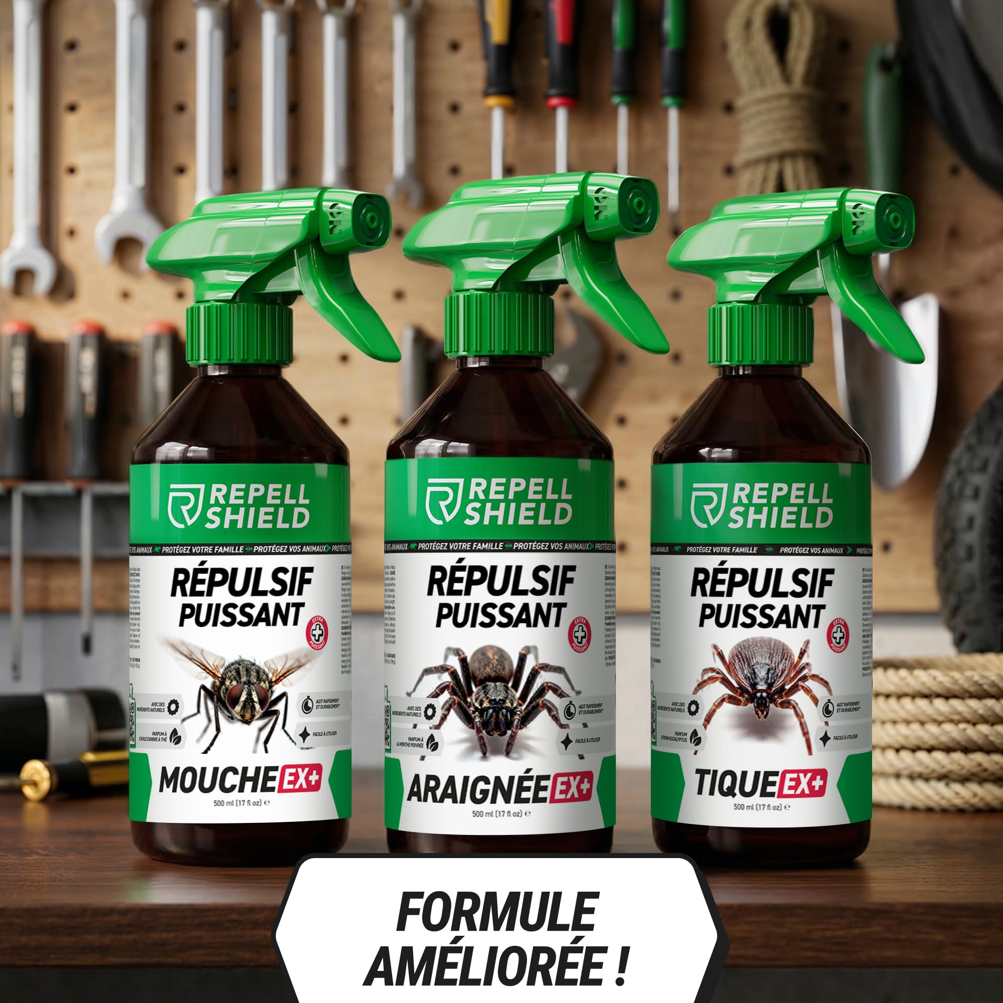 RepellShield® Spray Anti Araignées Maison & Jardin -500ml- Non Tachant, Prêt à l'Emploi, Usage Intérieur & Extérieur - Répulsif Araignée à la Menthe Poivrée, Géraniol, Extrait de Chrysanthème