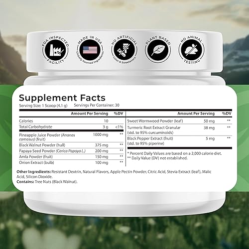 Miniatura 2 de ParaTarget - Fórmula de salud intestinal - Suplemento en polvo de limpieza intestinal con nuez negra, ajenjo, cúrcuma y más - Suplementos naturales