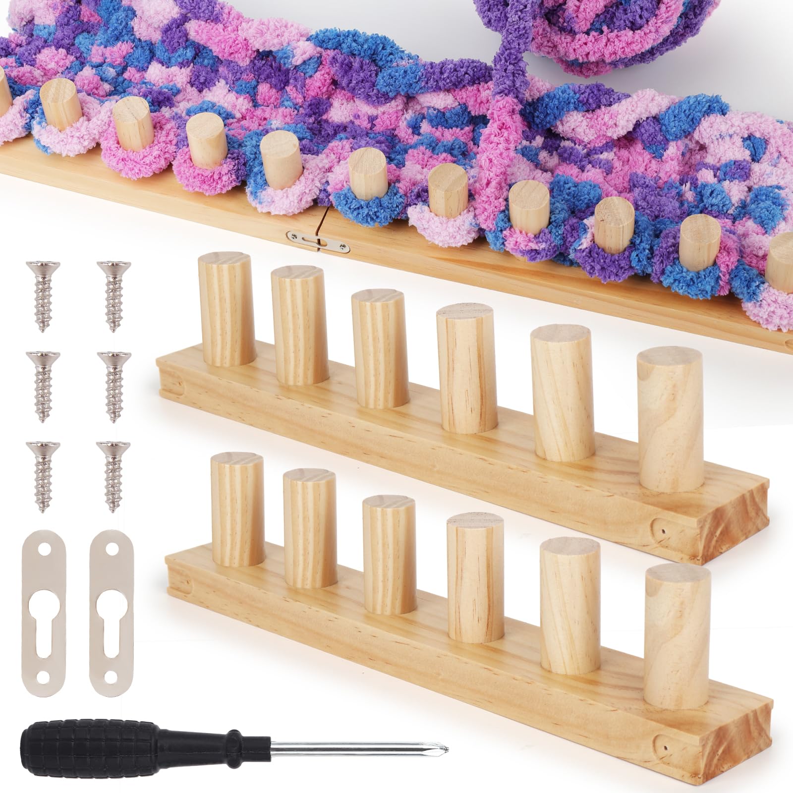 Kit de telar de madera para mantas, de 24 pulgadas, hecho a mano, extra jumbo, hilo grueso de ganchillo, herramienta de tejer, manta para adultos principiantes, regalo para los amantes de