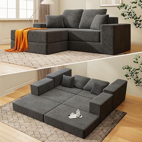 Cloud Modular Sectional Sofa, Comfy Boneless Couch for Living Room, Modern L-Sha