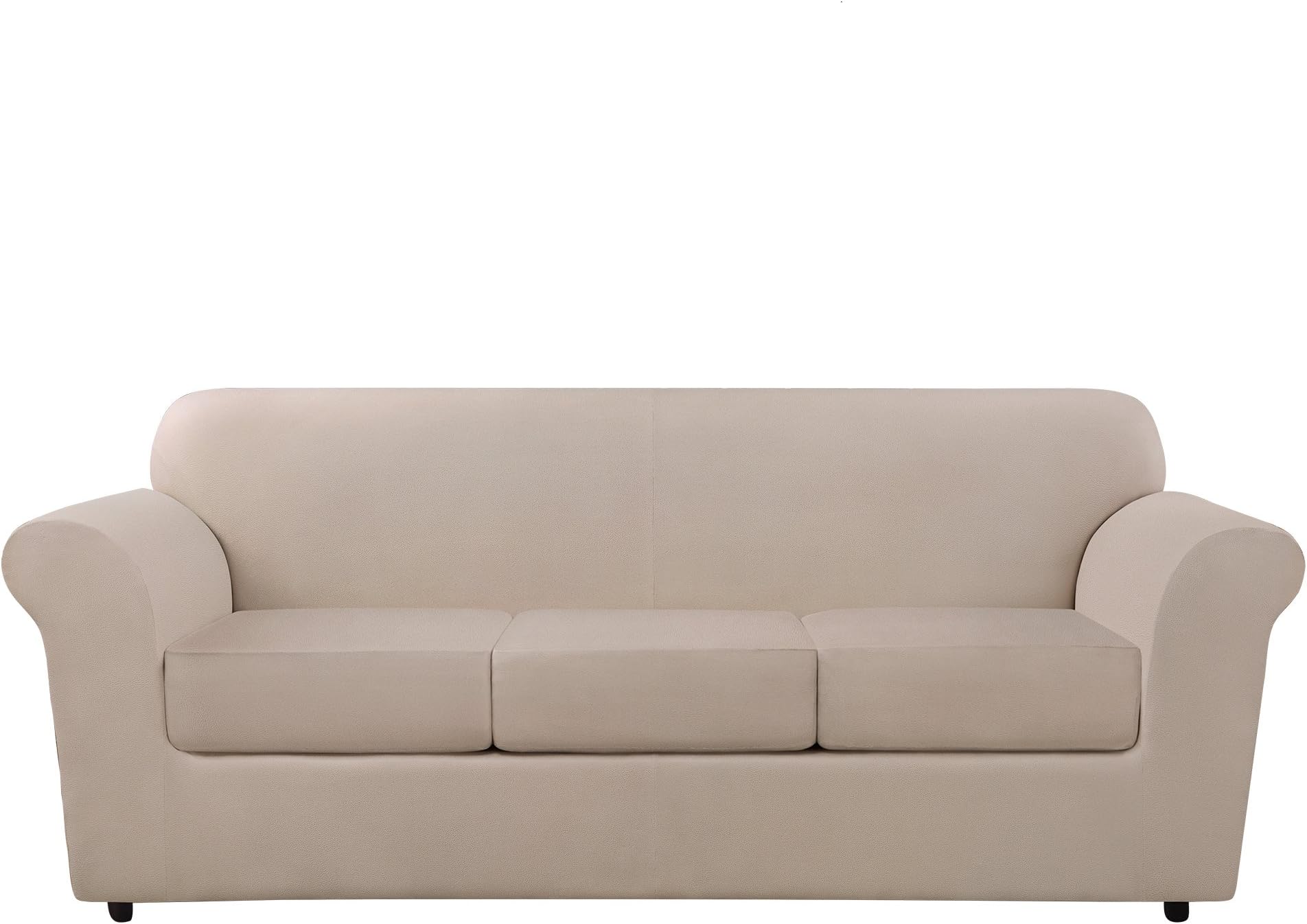 SureFitUltimate Heavyweight Stretch Leather Individual 3 Cushion Sofa Slipcover - Pebbled Ivory (SF46676)