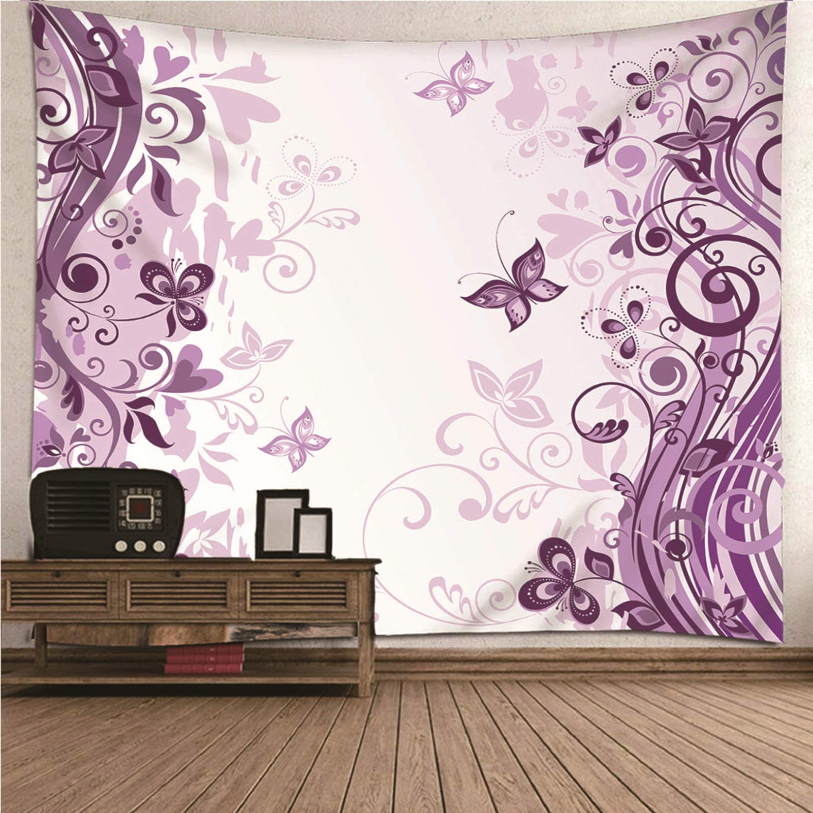 Tapices de pared de poliéster KnSam con estampado de flores púrpura y diseño 3D lavable