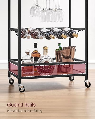 Miniatura 17 de VASAGLE Carrito de bar, carrito de servir, estante de cocina móvil con estante de copas de vidrio y soportes para botellas de vino, industrial,