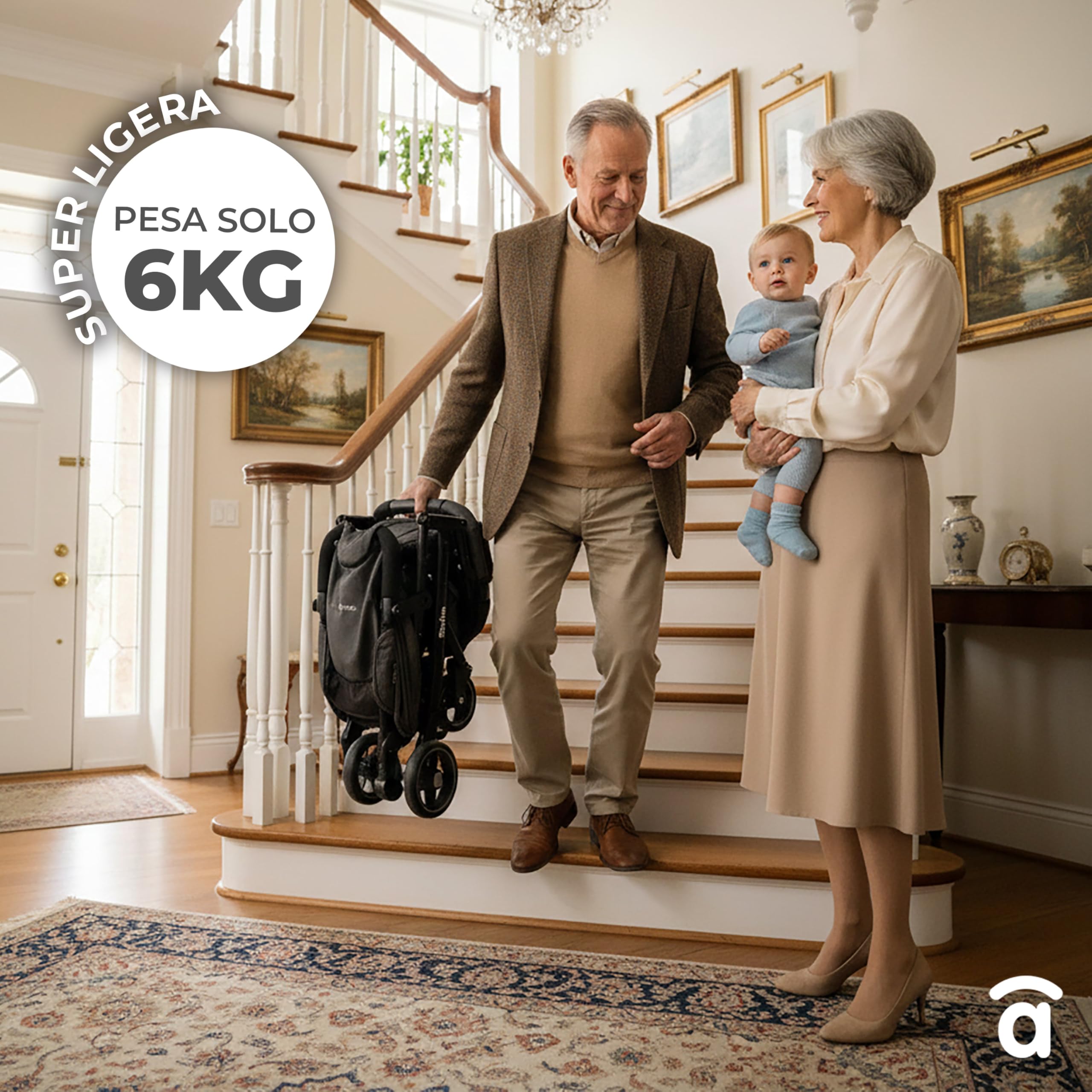 Asalvo TUMBUCTU Poussette ultra légère pour bébé, dossier inclinable, poussette urbaine, harnais 5 points, SPF50+, capote avec fenêtre, maniable, dès la naissance jusqu'à 23 kg, noir