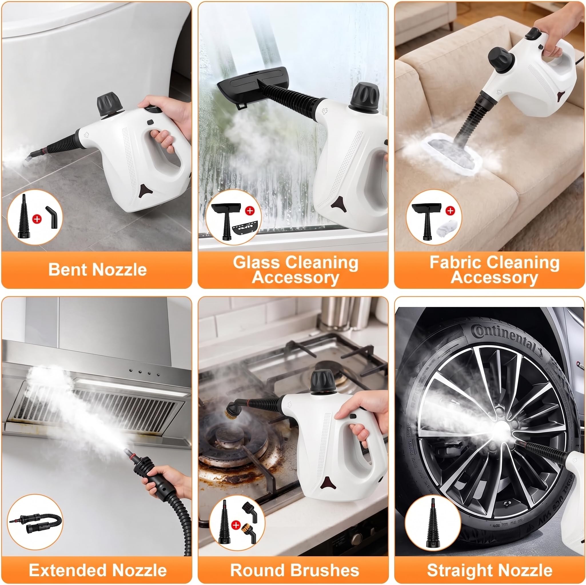 Pulitore a Vapore 450ml Steam Cleaner Pistola Pulitore a Vapore Portatile Vaporizzatore Vapore Pulizia Professionale per Pulire Pulizie, Pulisce, Sgrassa e Disinfetta per Tappezzeria, Cucina, Bagno