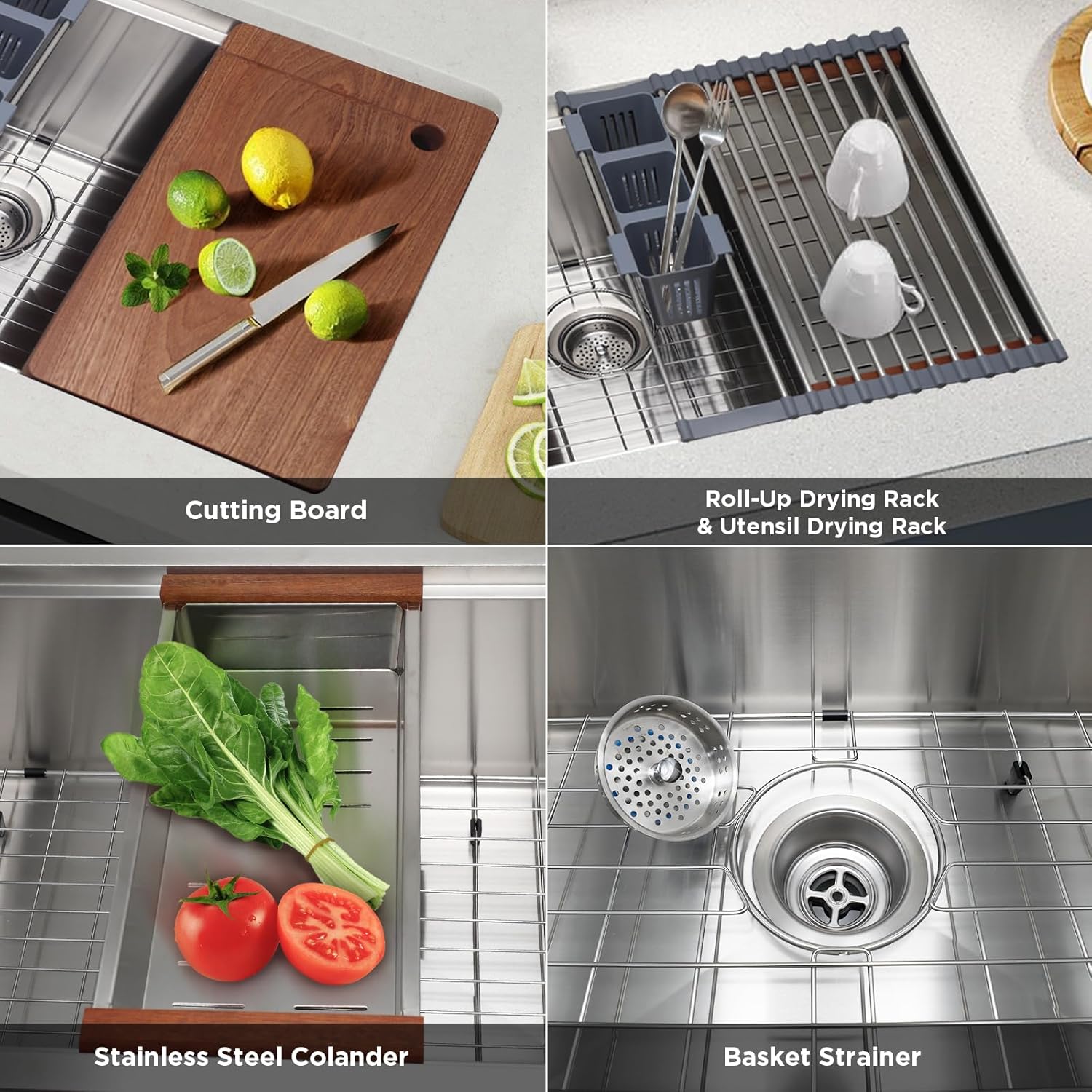 SANYCASA 36 Inch Undermount Kitchen Sink with Quiet Drain - 11 Gauge Stainless Steel, Single Bowl - Multifunctional Handmade Modern Integrated Ledge Workstation Set -