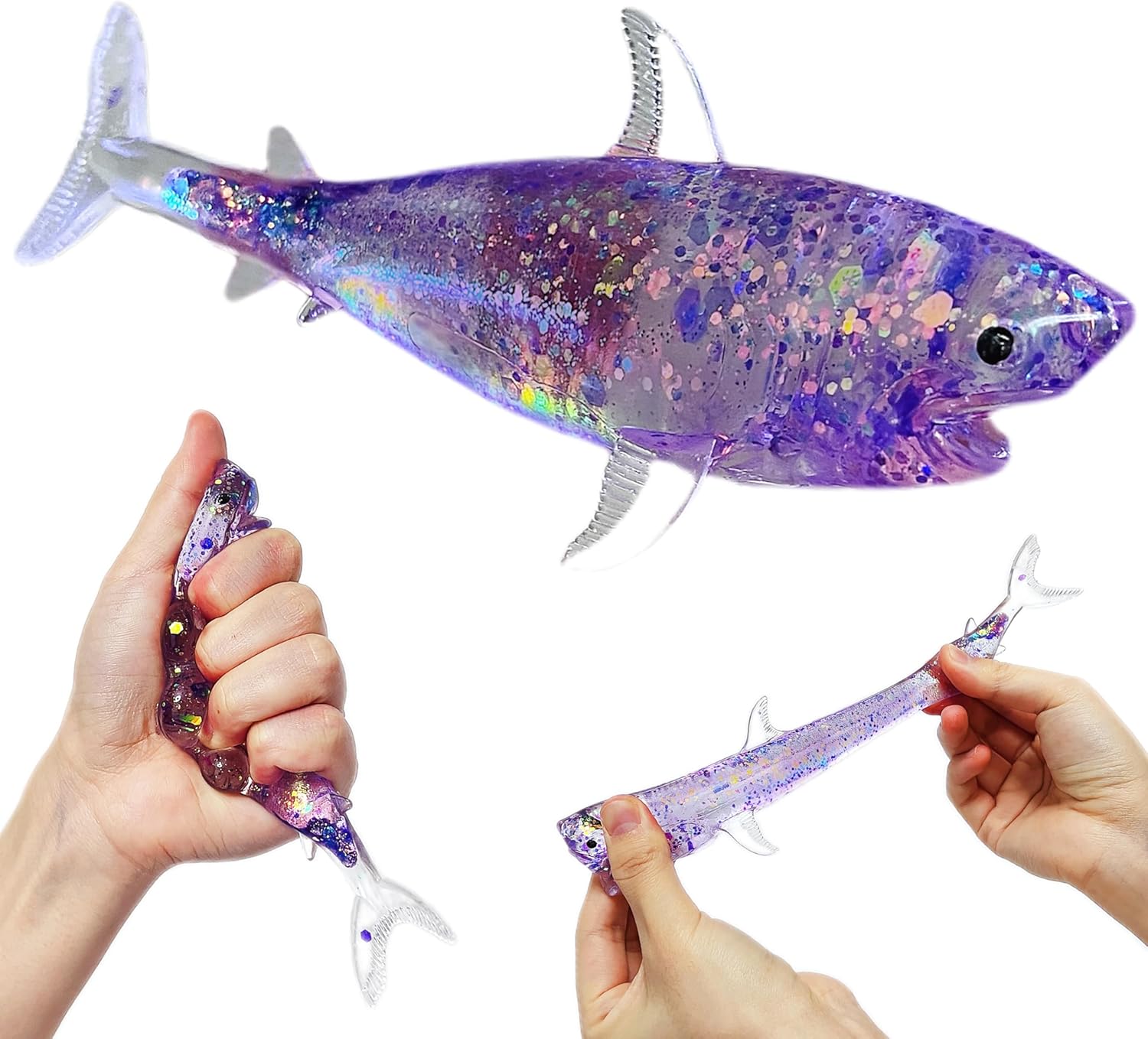 Purpel Glitter Shark Sugar Stress Ball, Soft Animal Squeeze Squishy Toys for Kids and Adults, Squishy Shark Sugar Stress Ball for Boys and Girls,, Easter Basket Stuffers