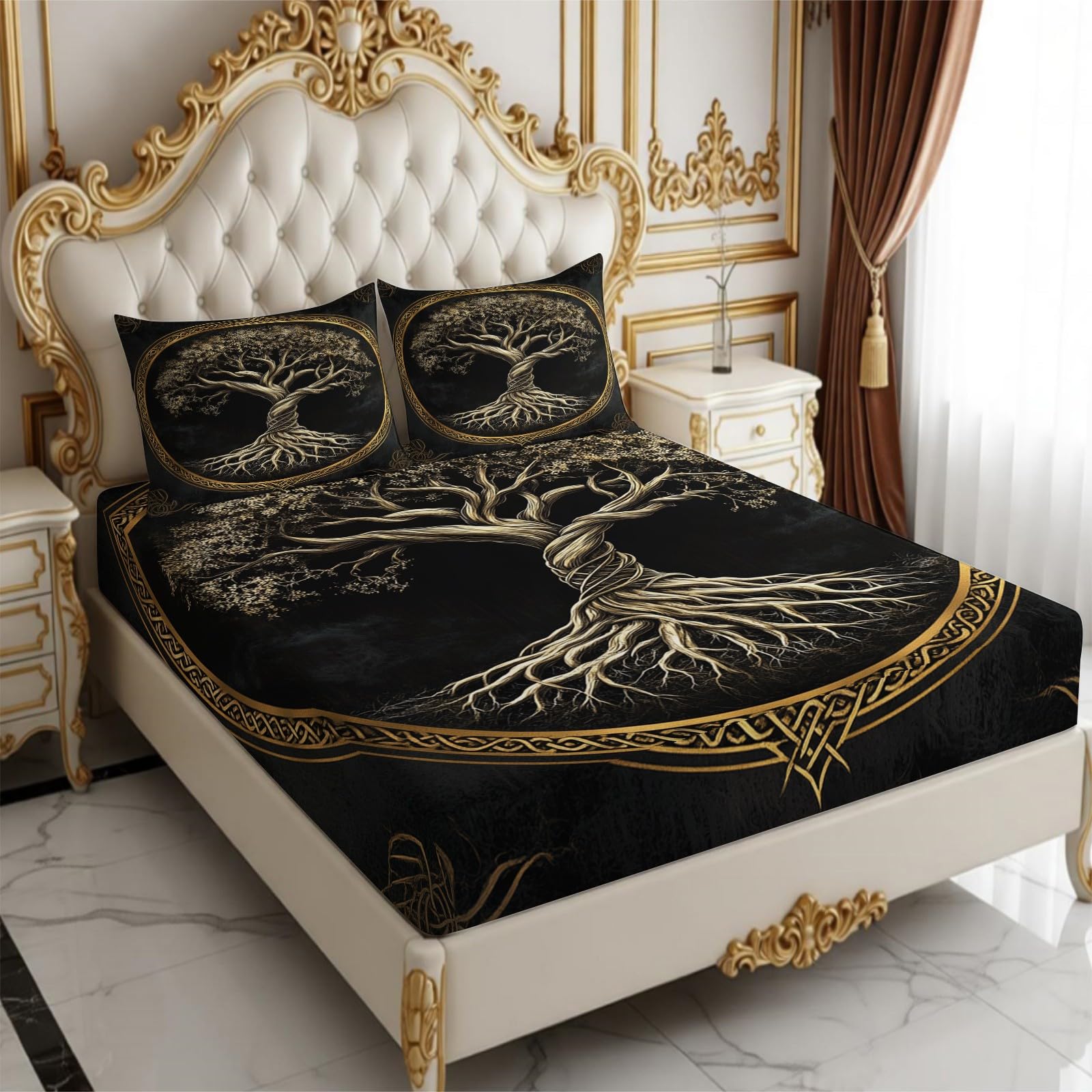 Lenzuolo con Angoli 180 x 200 cm Microfibra Albero della vita retrò Lenzuolo Sotto Elasticizzato Profondo 25 cm marrone per Singolo e Matrimoniale