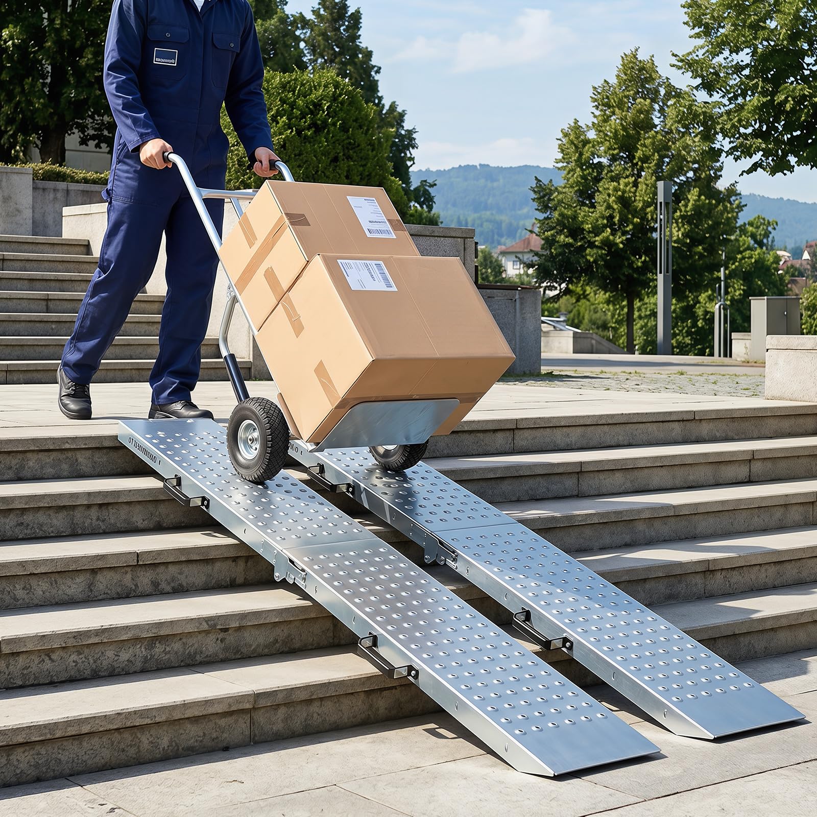 COSTWAY Set de 2 Rampas de Carga Plegables, Capacidad 400 kg | Rampa de Acceso con Asas Portátiles, Superficie Antideslizante para Coches, Silla de Ruedas y Remolques, Riel de Elevación