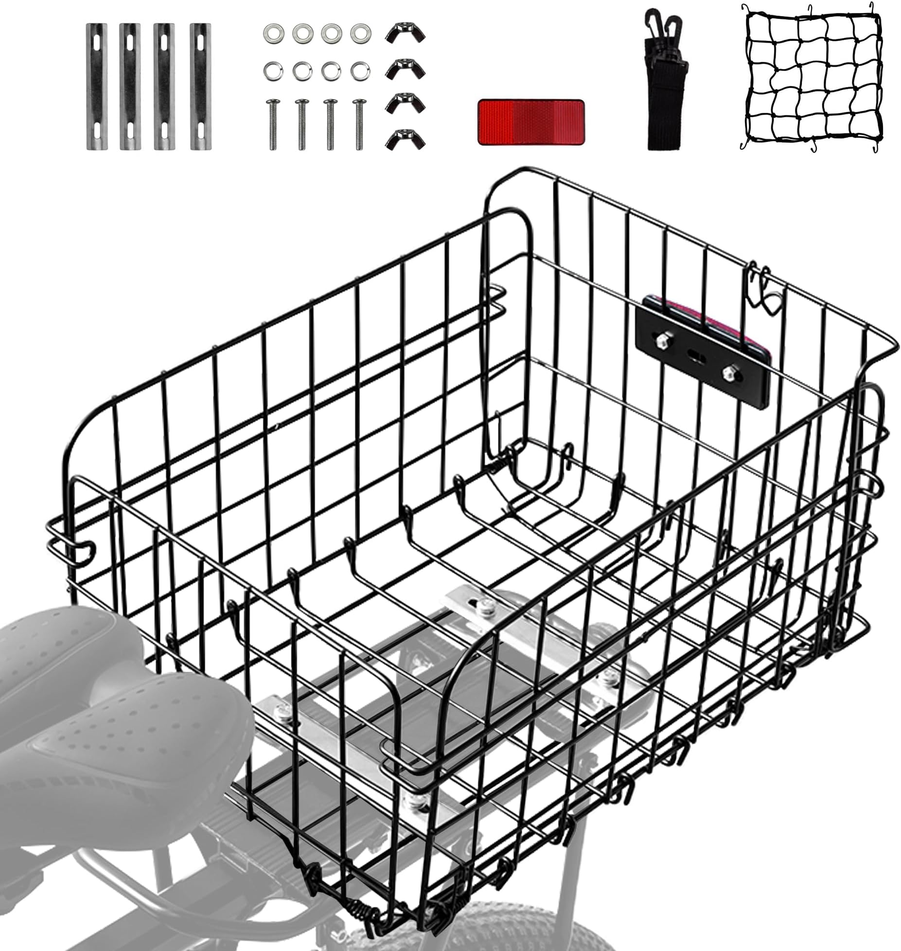 Bike Basket Front/Rear for Adult Bikes, Folding Large Rear Bicycle Basket with Removable Liner Bag Rainproof Cover