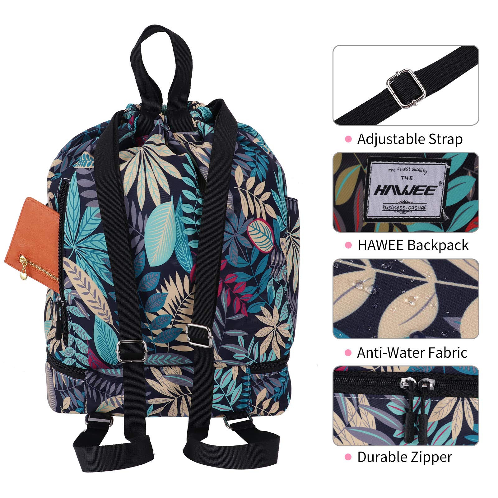 HAWEE Étanche Sac à Dos à Cordon Grand Sacs de Sport à Cordon de Serrage Sac à Dos Unisexe pour Femme Hommes Voyage Vie Quotidienne Plein Air Yoga Natation Plage, L, Feuille D'érable Bleue - 3