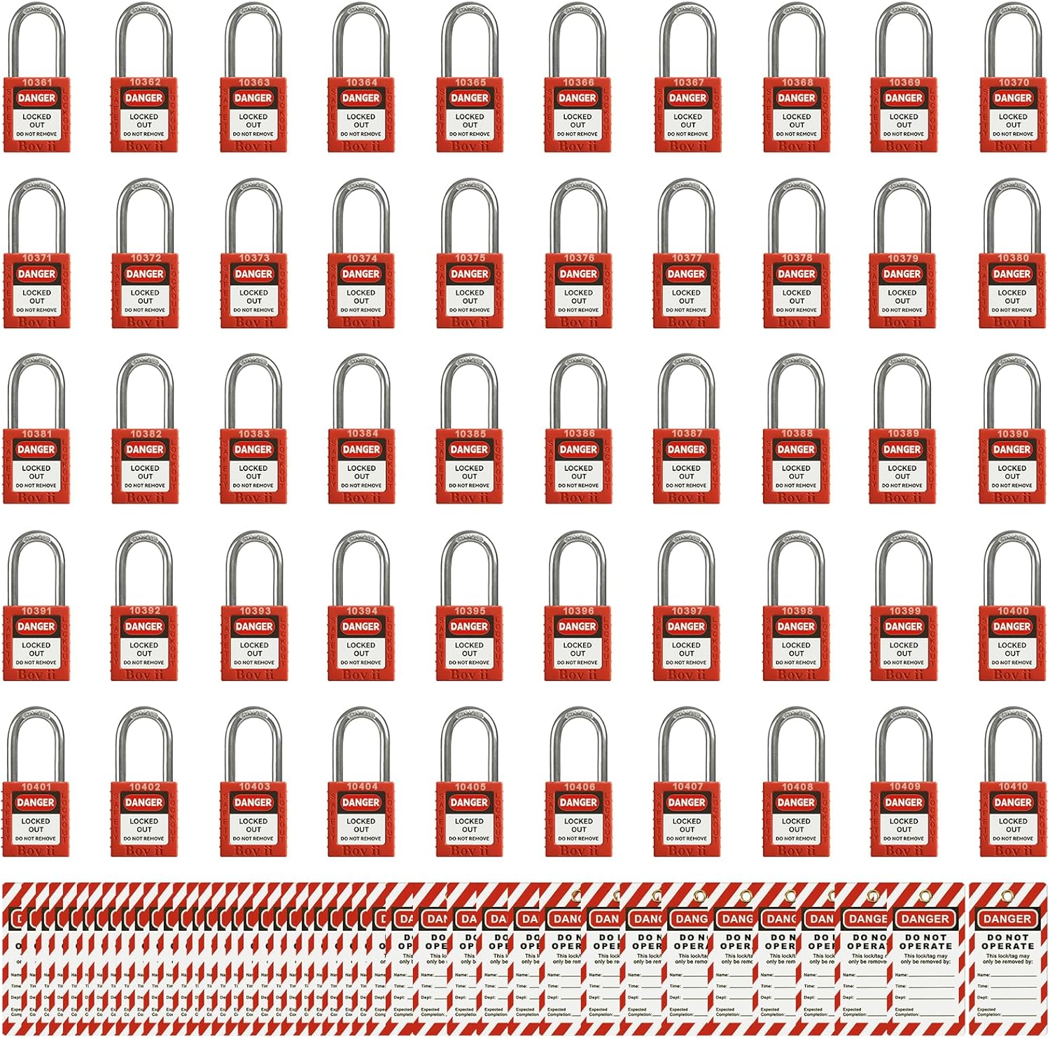 Lockout Tagout Locks Set - 50 Red Safety Padlocks Keyed Different, 2 Keys Per Lock, with 50 Tags, OSHA Compliant Lock Out Tag Out Locks for Lockout Tagout Stations and Devices, R1001T
