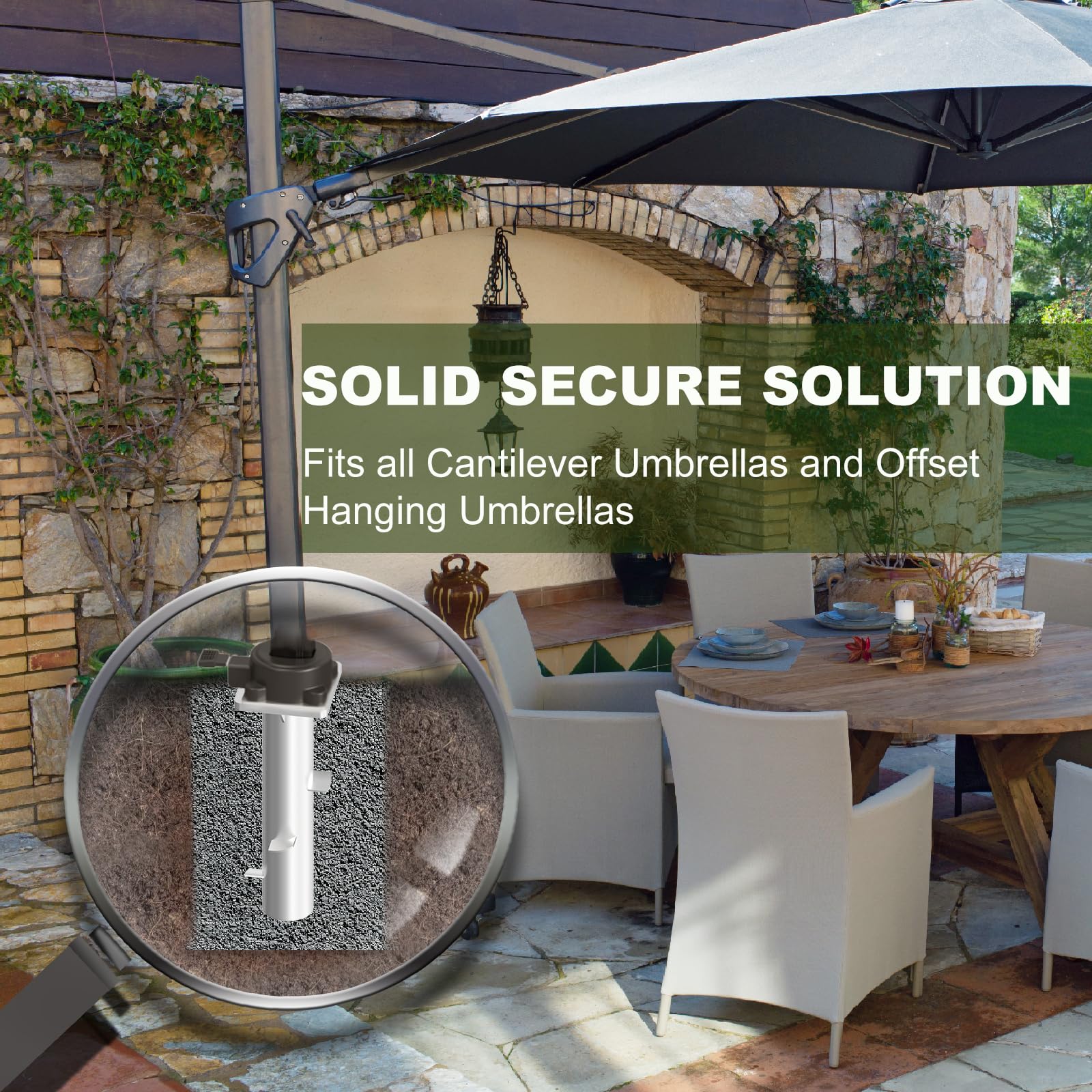 Zupoquk In Ground Umbrella Base,In Ground Umbrella Holder,Rustproof Steel Umbrella Holder,Universal Umbrella Ground Anchor for Offset Cantilever Umbrella Hanging Parasol