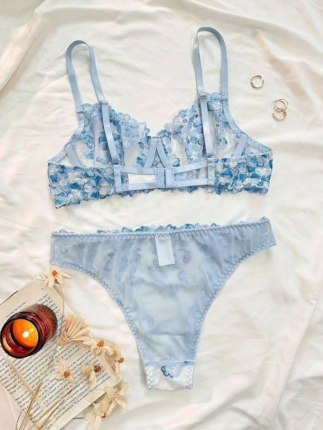 Women's Floral Underwire Lingeries Exotic Set Sheer Mesh Embroidered Lingerie Set - Image 2