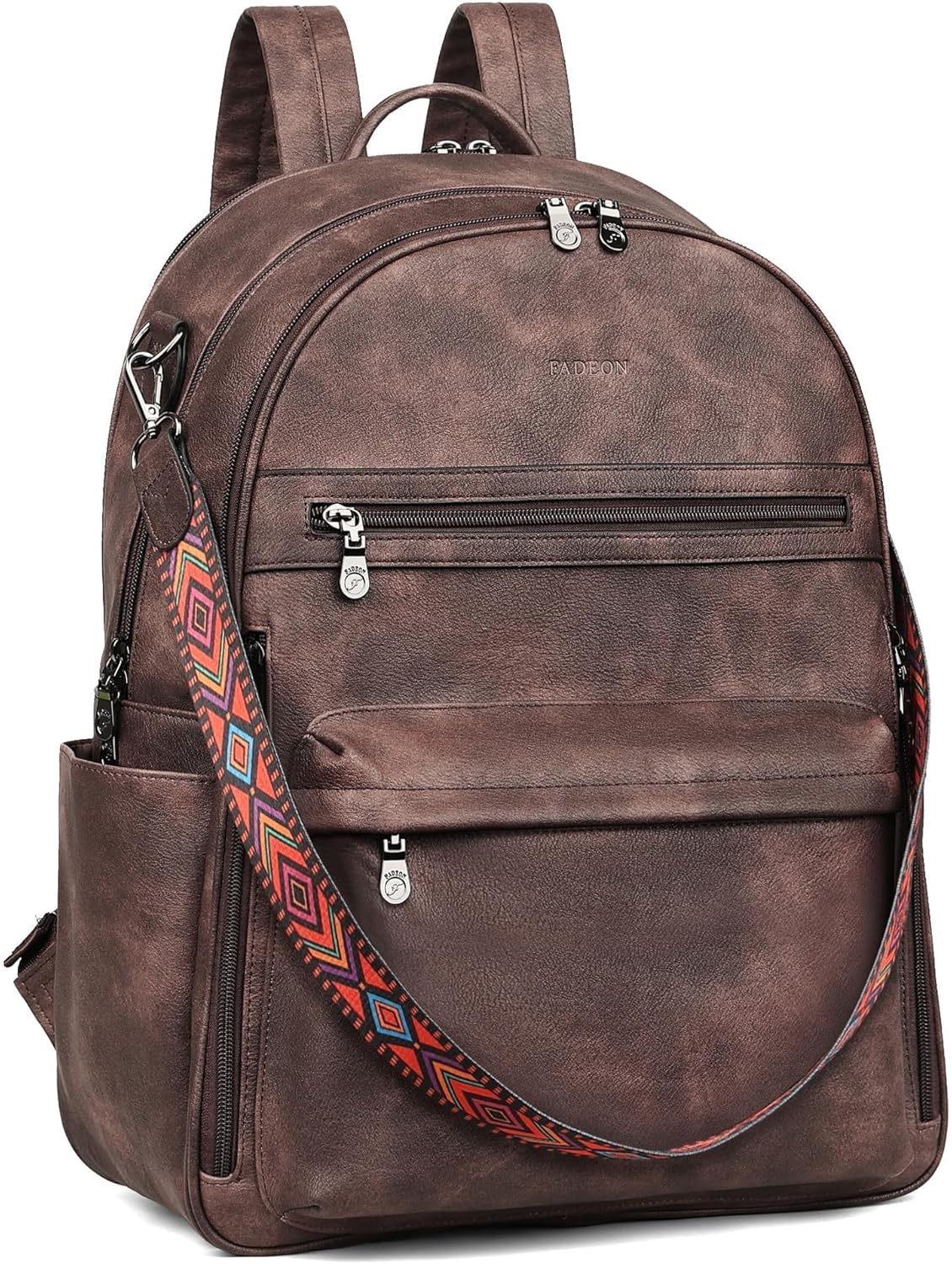 FADEON 15.6 inch Laptop Backpack Purse for Women Designer PU Leather Computer Backpacks Fashion for Work Travel Coffee Brown
