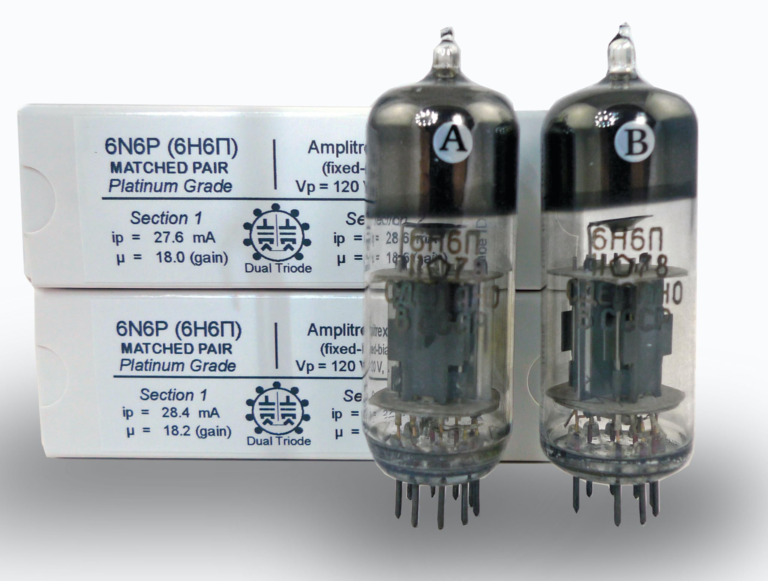 Riverstone Audio - Matched Pair (2 Tubes) 6N6P (6Н6П) Vintage NOS Vacuum Tubes - NEVZ - Amplitrex Tested and Matched, Platinum Grade Pair - 6N6P (6Н6П)