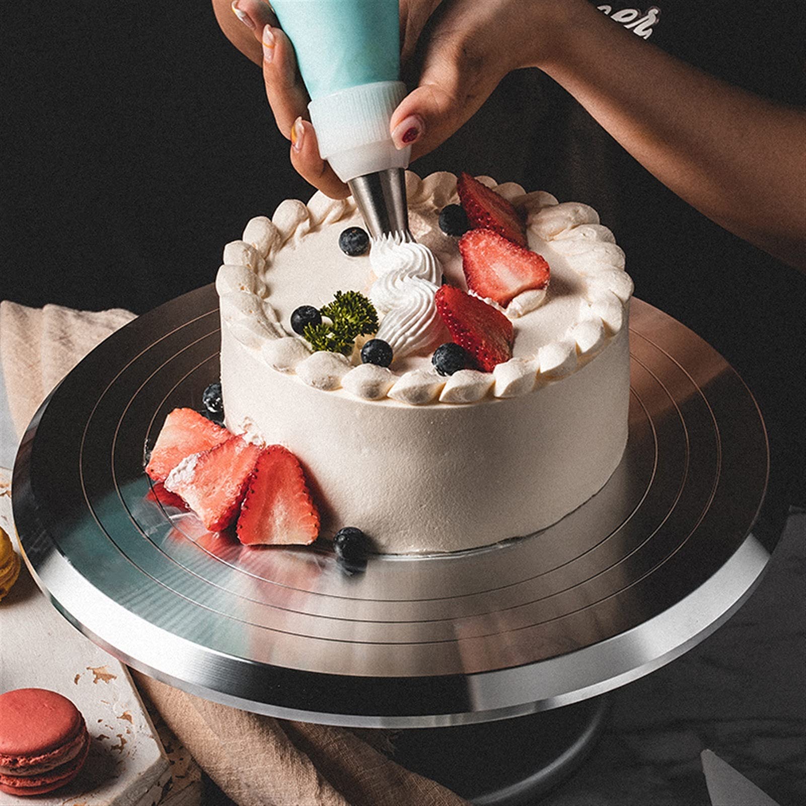Tortenplatte Drehbar Kuchen-Stand-Backen-Werkzeug 12-Zoll-montierter Sahne-Kuchen-Tisch-Plattenspieler rotierender Tisch-Stand-Basis Umdrehen Dekorationstabelle Kuchen dekorieren Verbrauchsmaterial Ki