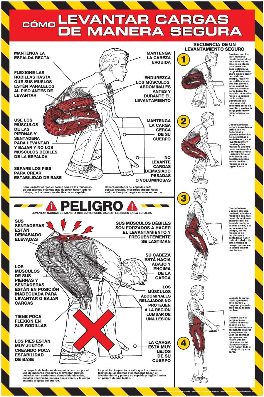 USA Labor Law Posters How to Lift Safely (Spanish)