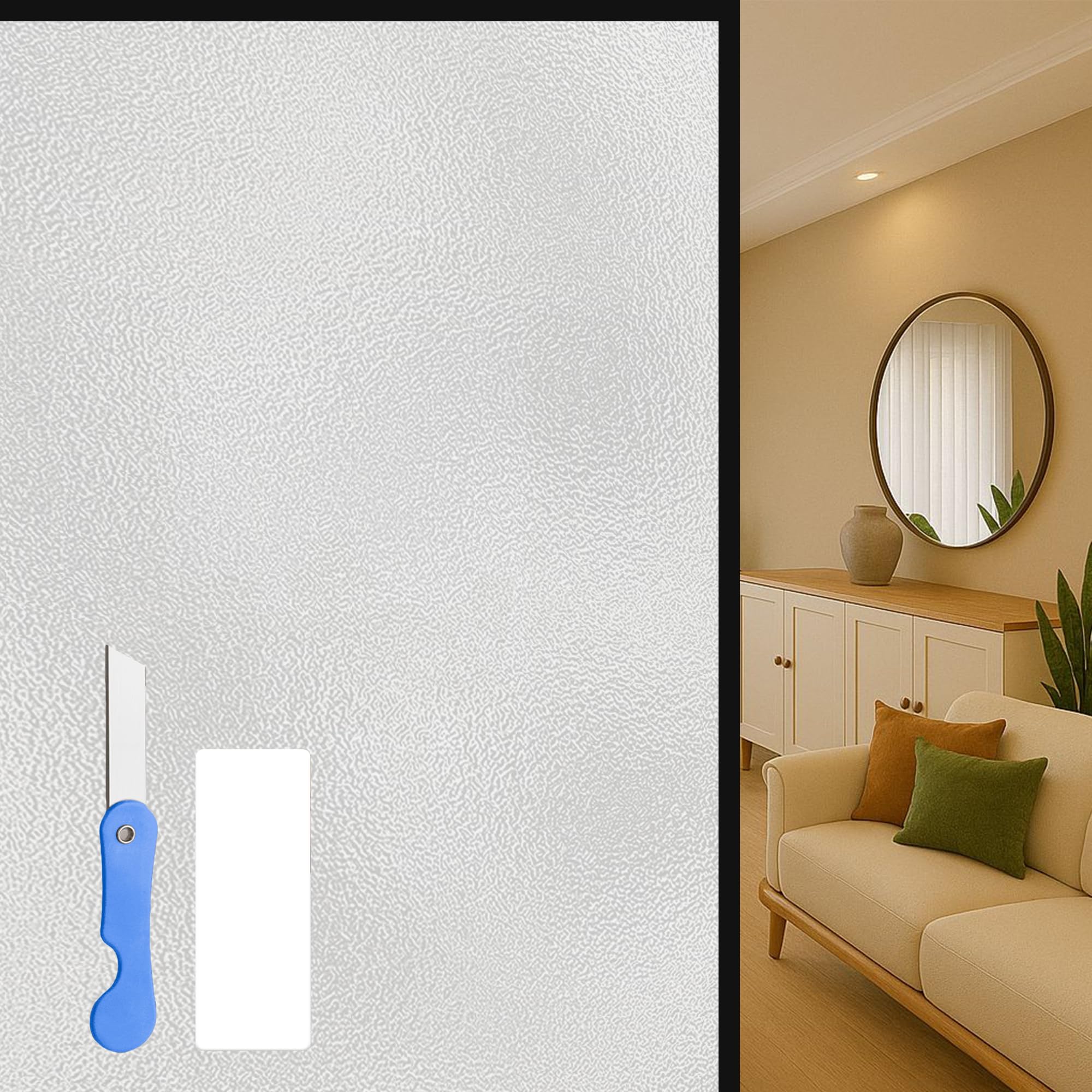 Fensterfolie Milchglasfolie 106 x 130 cm Statisch Haftend Folie Sichtschutz Tageslicht Genießen, Sichtschutz Erhalten für Fenster Küche Bad Büro, Weiß