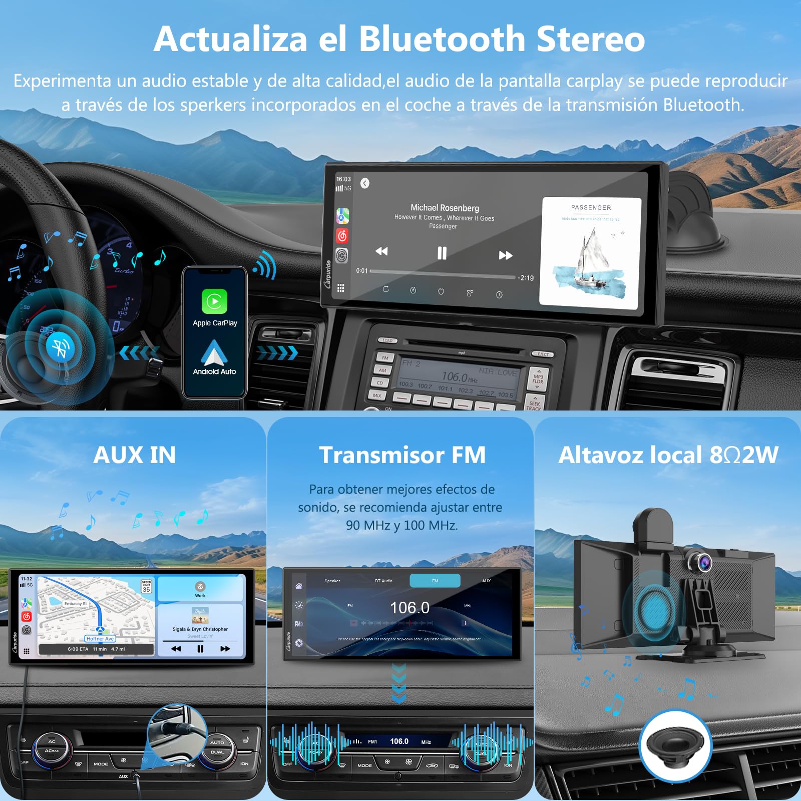 Carpuride W125S Carplay Pantalla con 3 Canales Tablero Cámara, 4K Frontal &1080P Trasera Cámara, Inalámbrico Carplay y Android Auto, 11,26" HD Táctil Pantalla, Grabación en Bucle, Bluetooth.