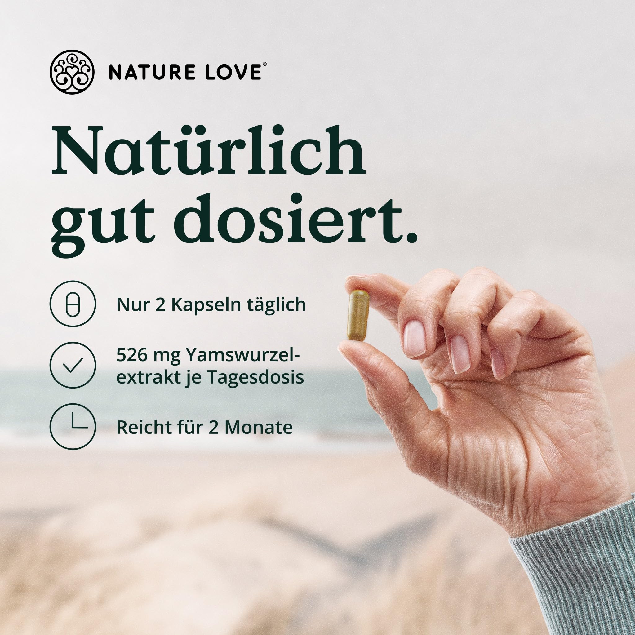 NATURE LOVE® Oh Meno für die Wechseljahre – 120 Kapseln – mit 526mg Yamswurzelextrakt, Leinsamenextrakt und Vitamin B5 und B6 – vegan, hochdosiert