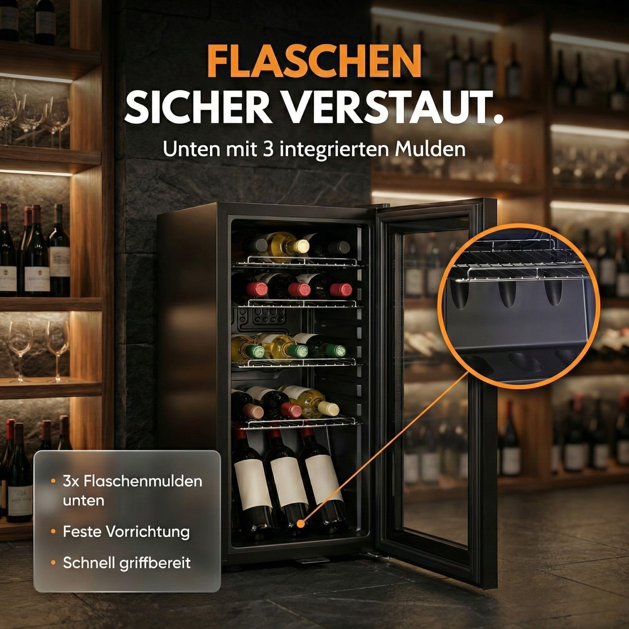 Sommertal GK50 Kühlschrank mit Glastür 50L Leiser Getränkekühlschrank RGB LED Touchscreen Schloss Schwarz