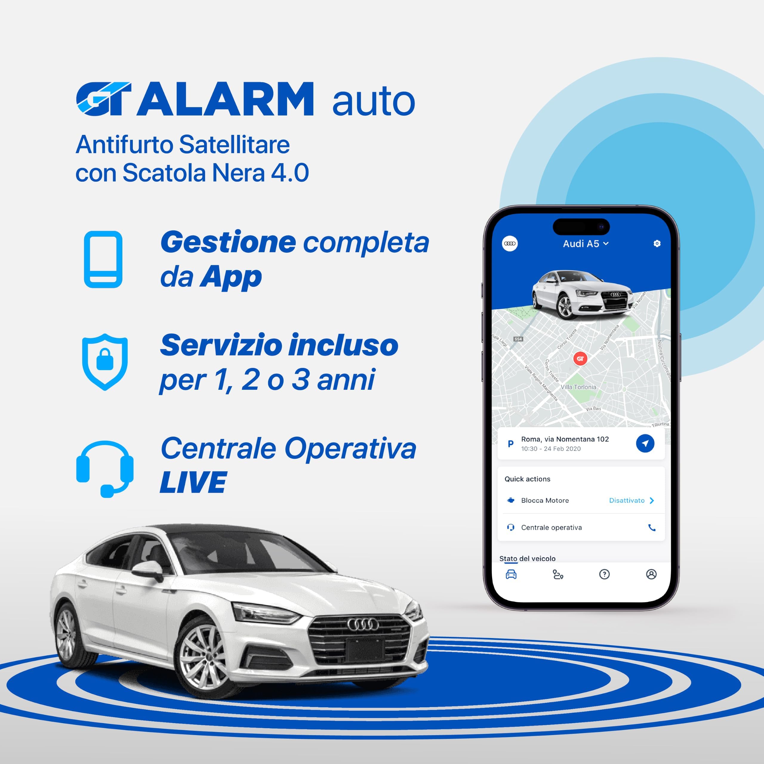 GT ALARM AUTO - Antifurto Satellitare per Auto con Centrale Operativa - 1 ANNO SERVIZIO INCLUSO