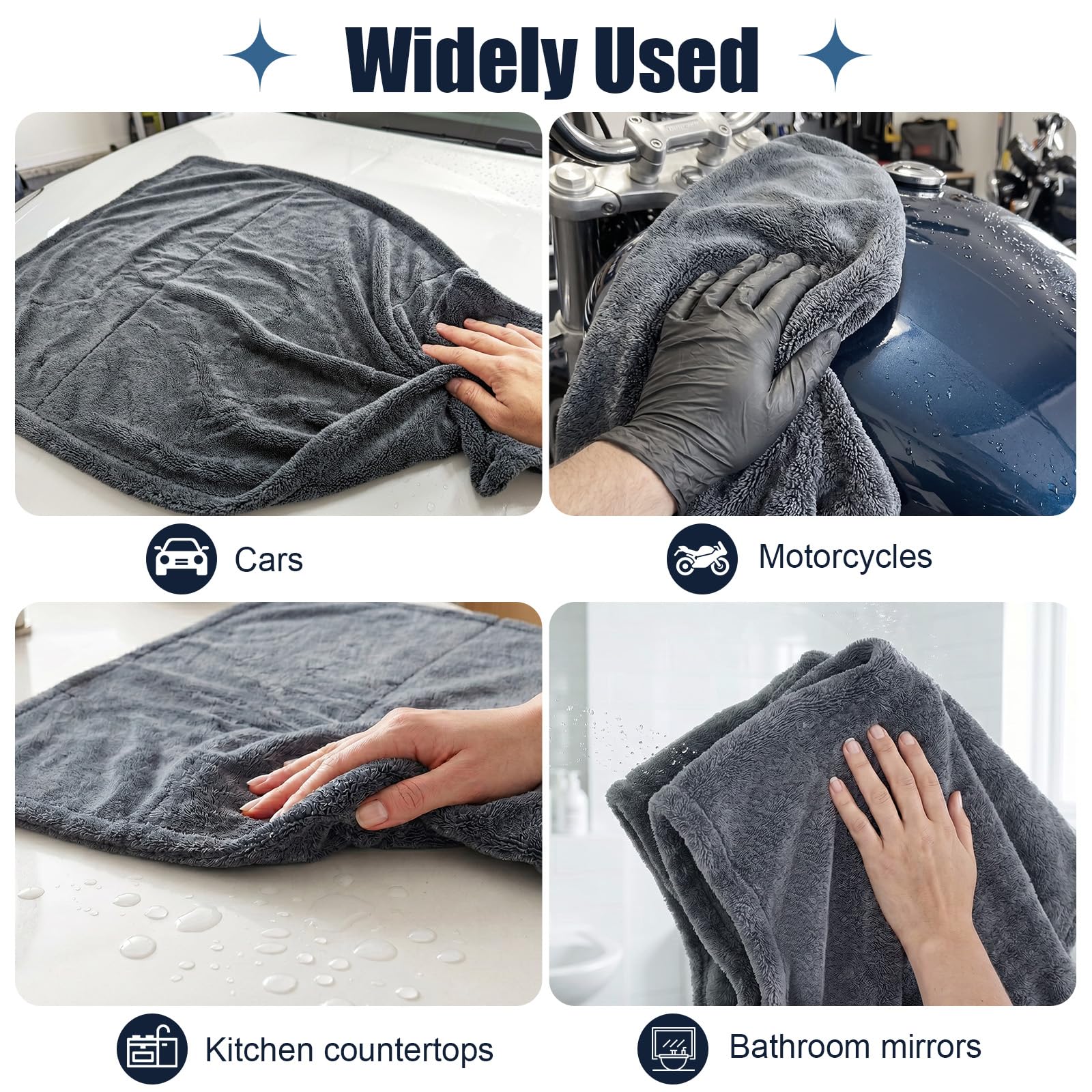 Panno Asciutto per Auto, XXL, 90 x 60 cm, 1800 GSM, Doppio Strato, Estremamente Assorbente, senza Striature e senza Grattacieli, Riutilizzabile per Auto, Moto e Casa, Grigio