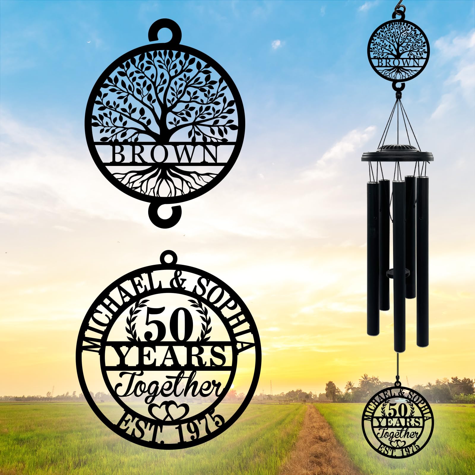 Personalized 37" Anniversary Wind Chime Gift, 15th 20th 25th 30th 40th 50th 60th 70th Any Year Wedding Gift for Couple, Custom Tree of Life Wind