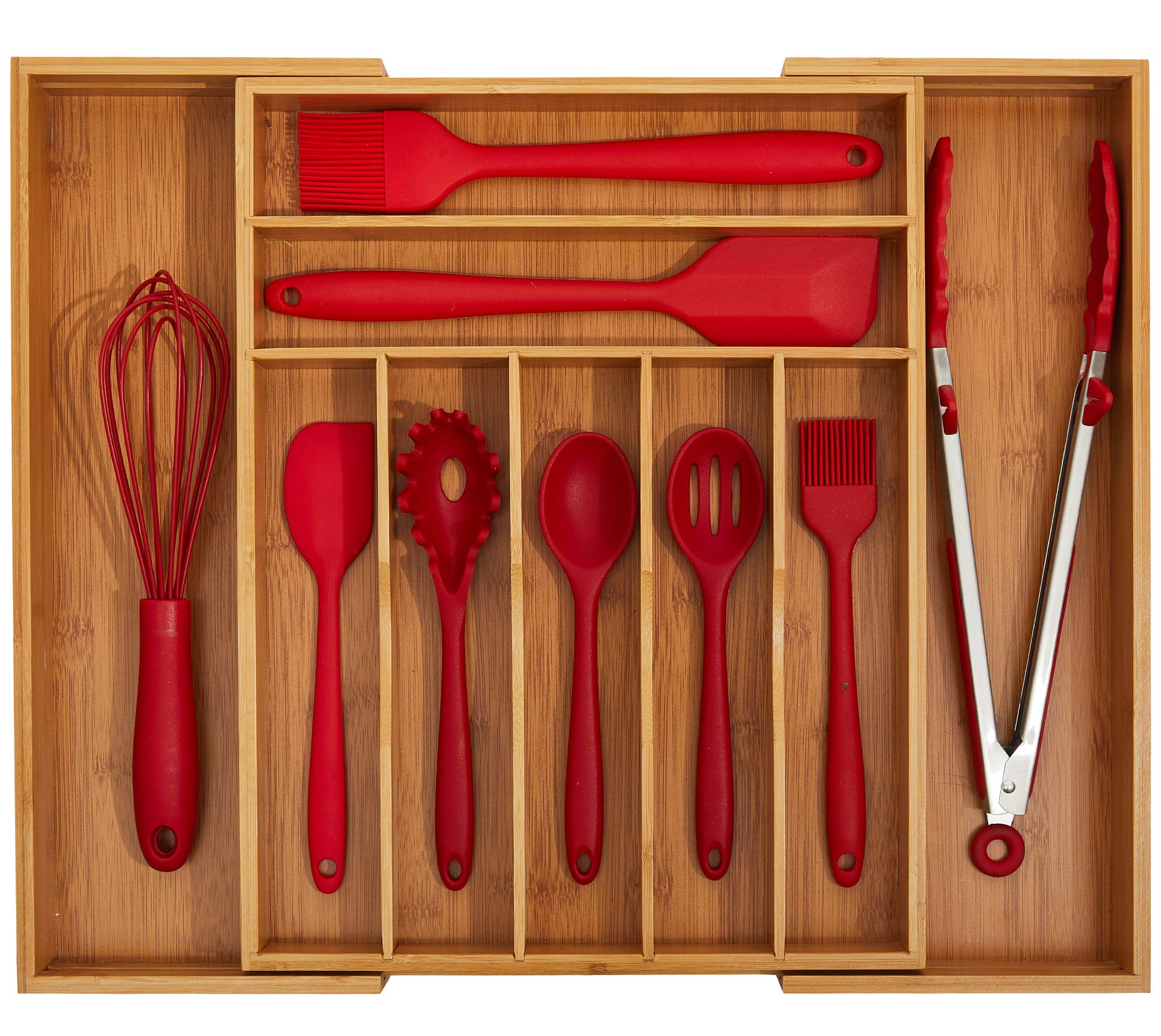 Ohwin Bamboo Silverware Drawer Organizer - Expandable Kitchen Drawer Organizer and Utensil Organizer, Perfect Size Cutlery Tray with Drawer Dividers for Kitchen Utensils and Flatware (20Inch)