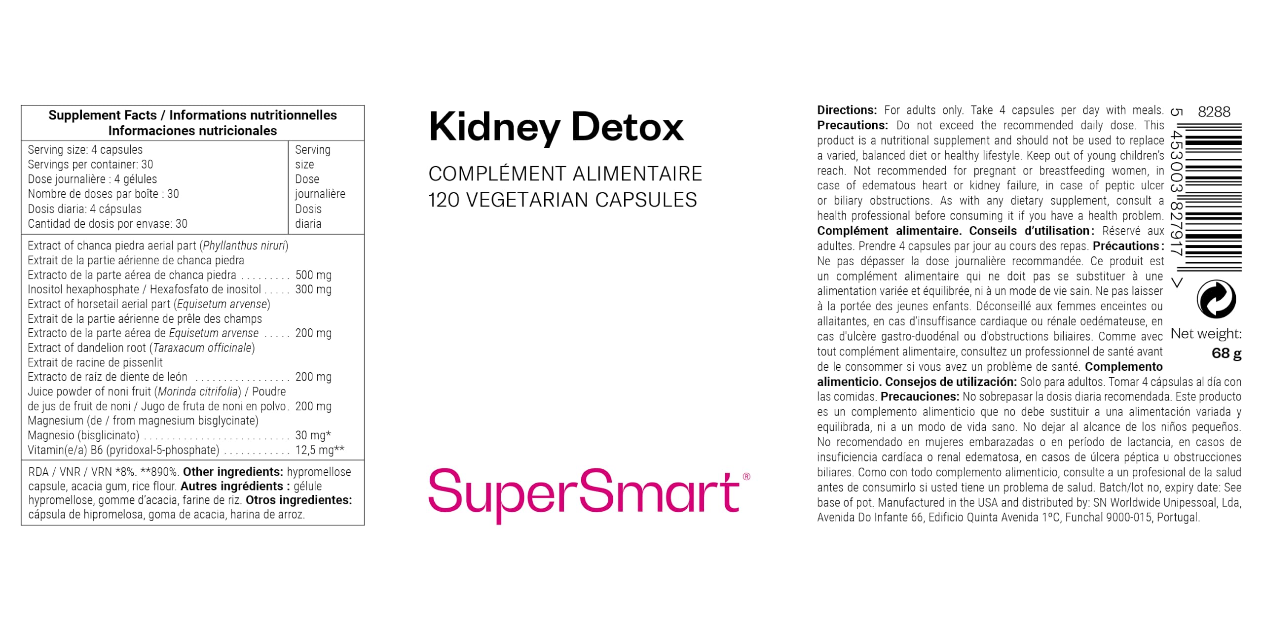 Supersmart - Kidney Detox Formula - Phyllanthus-Niruri-Extrakt hilft gegen Nierensteine | Nicht GVO und glutenfrei - 120 vegetarische Kapseln