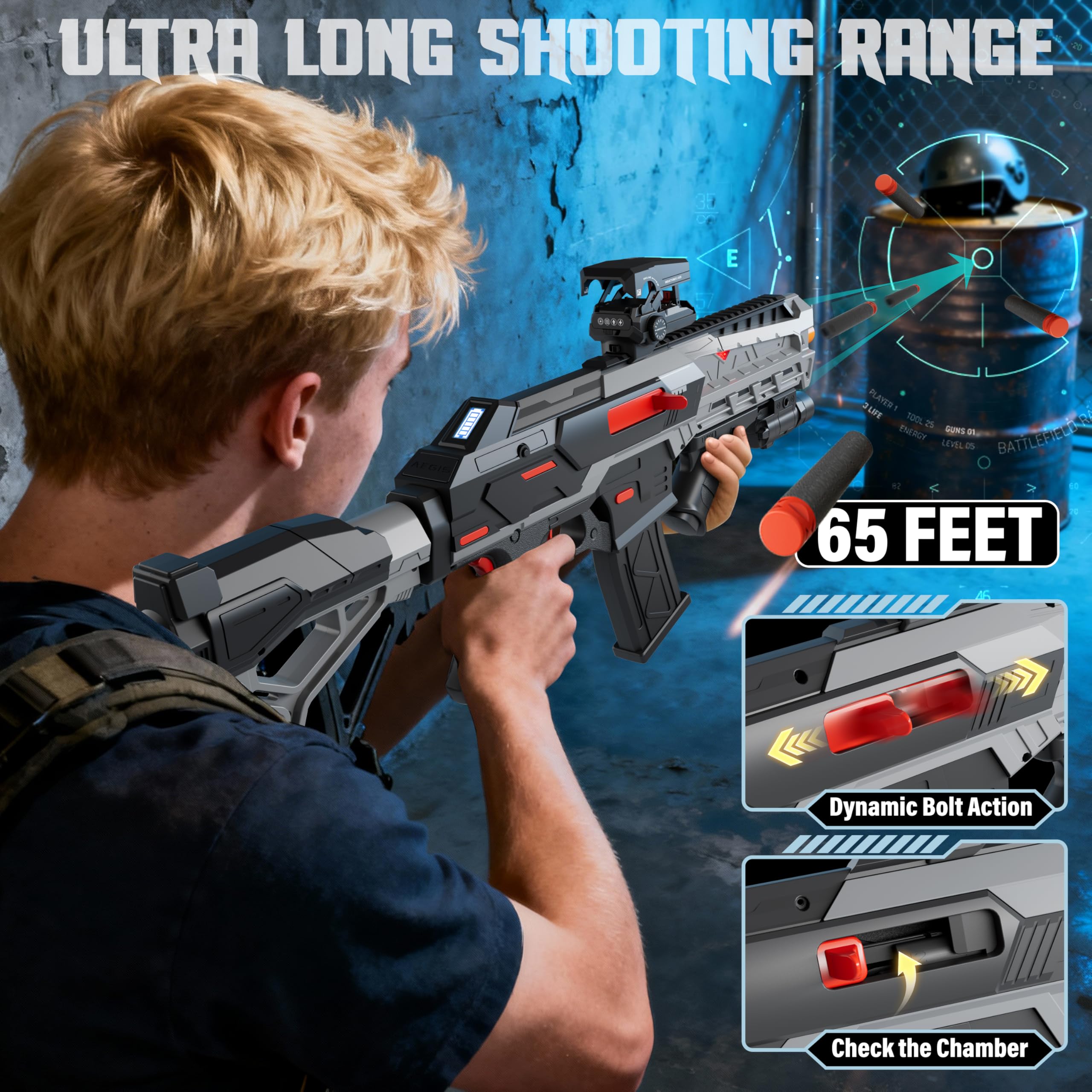 SOFITEN Toy Foam Blaster Guns Automatic Sniper Rifle Tactical Vest Toy Foam Blaster with 120 Darts IR and Flashlight The Shooting Outdoor Activity Game Gifts for 14+ Kids Men Birthday Xmas