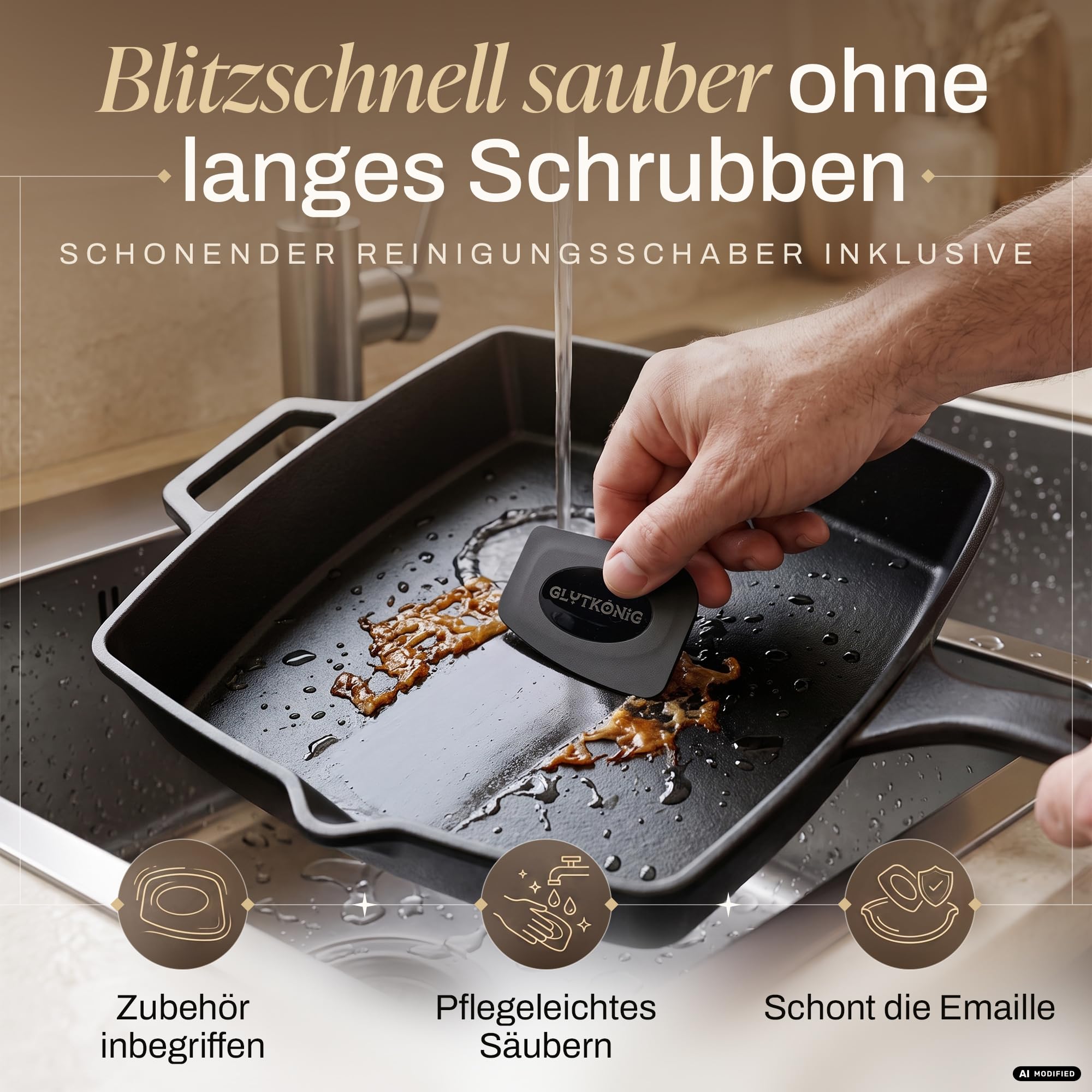 Gusseisenpfanne emailliert [26cm] Induktion - Cast Iron Pan - Inkl. Schaber