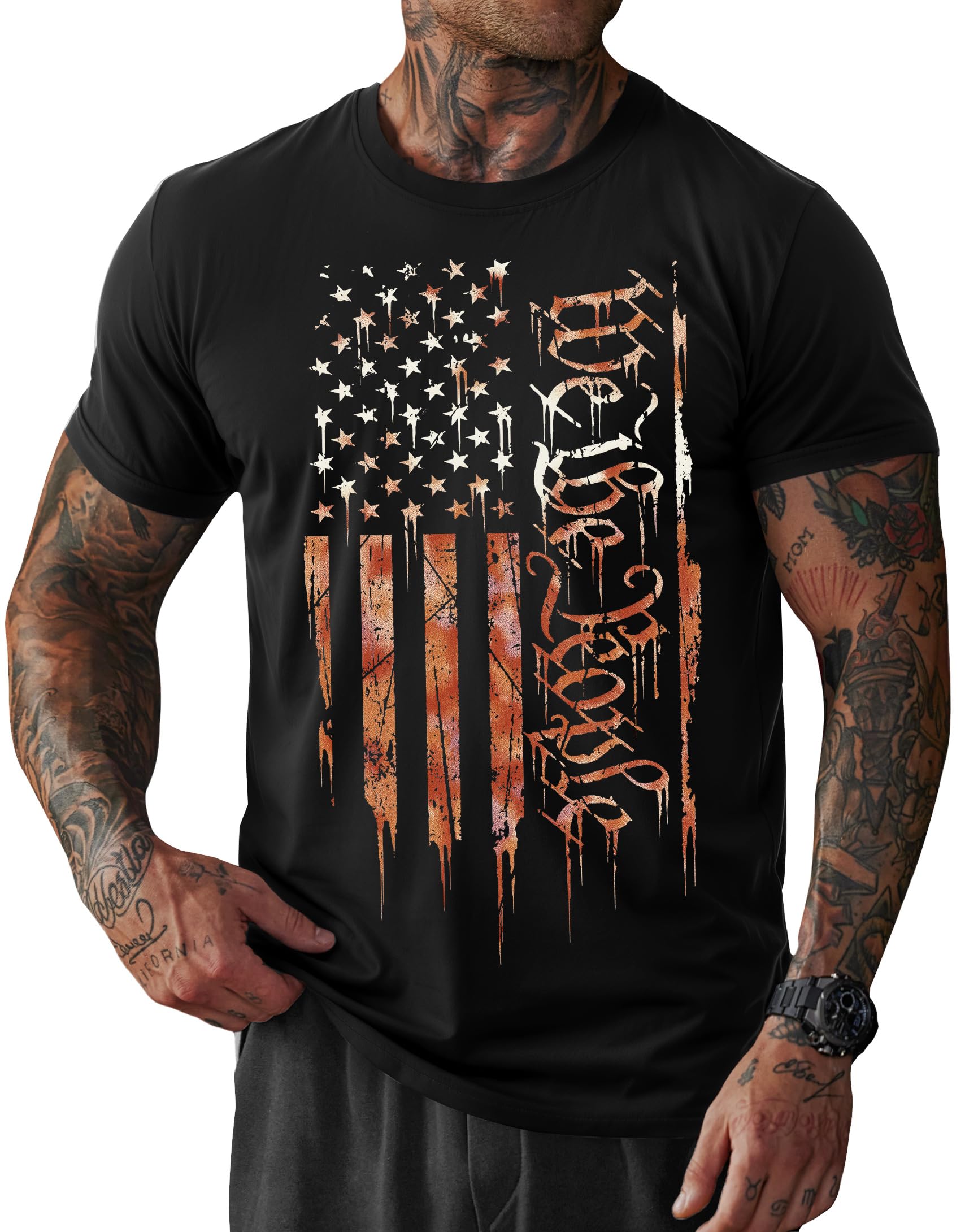 Mainfini Men's 4th of July T-Shirt American Flag 1776 Short Sleeve Tshirt (S-3XL)