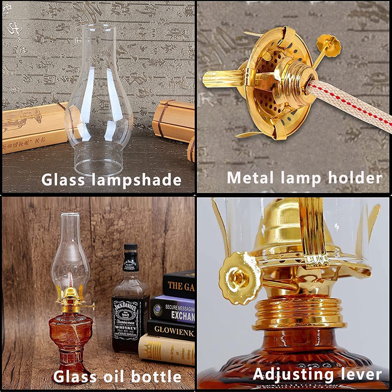 Glas-Kerosinlampe, Glas Eisen Petroleumlampe Öllaterne Vintage Sturmlampe mit Vier Zinken Kopf Klar Grün Grau(Green)