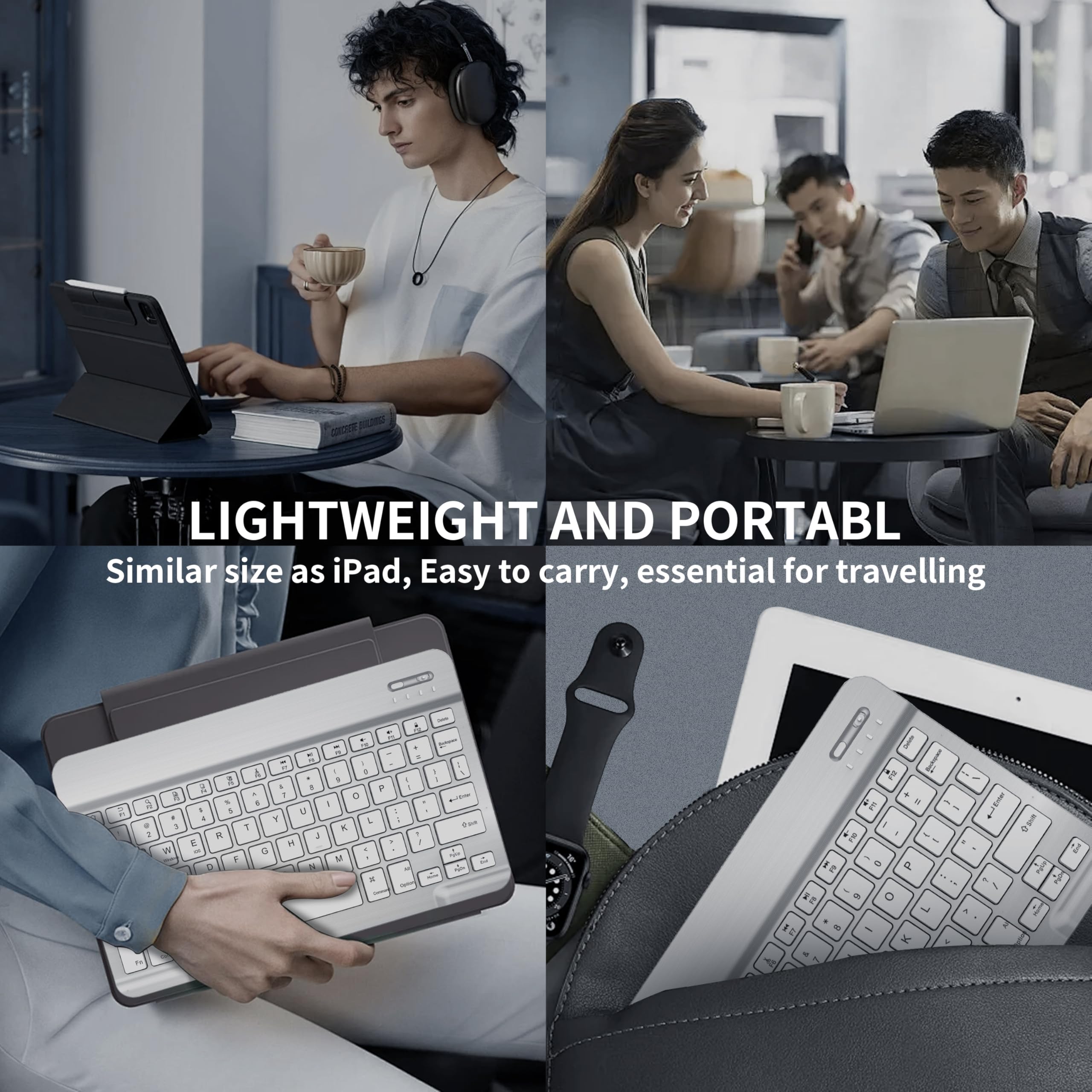 Bluetooth Keyboard & Mouse Combo for iPad - Rechargeable RGB Wireless Set with 7-Color Backlit, Compatible with iPad 10th/9th/8th Gen, iPad Pro/Air/Mini (White).