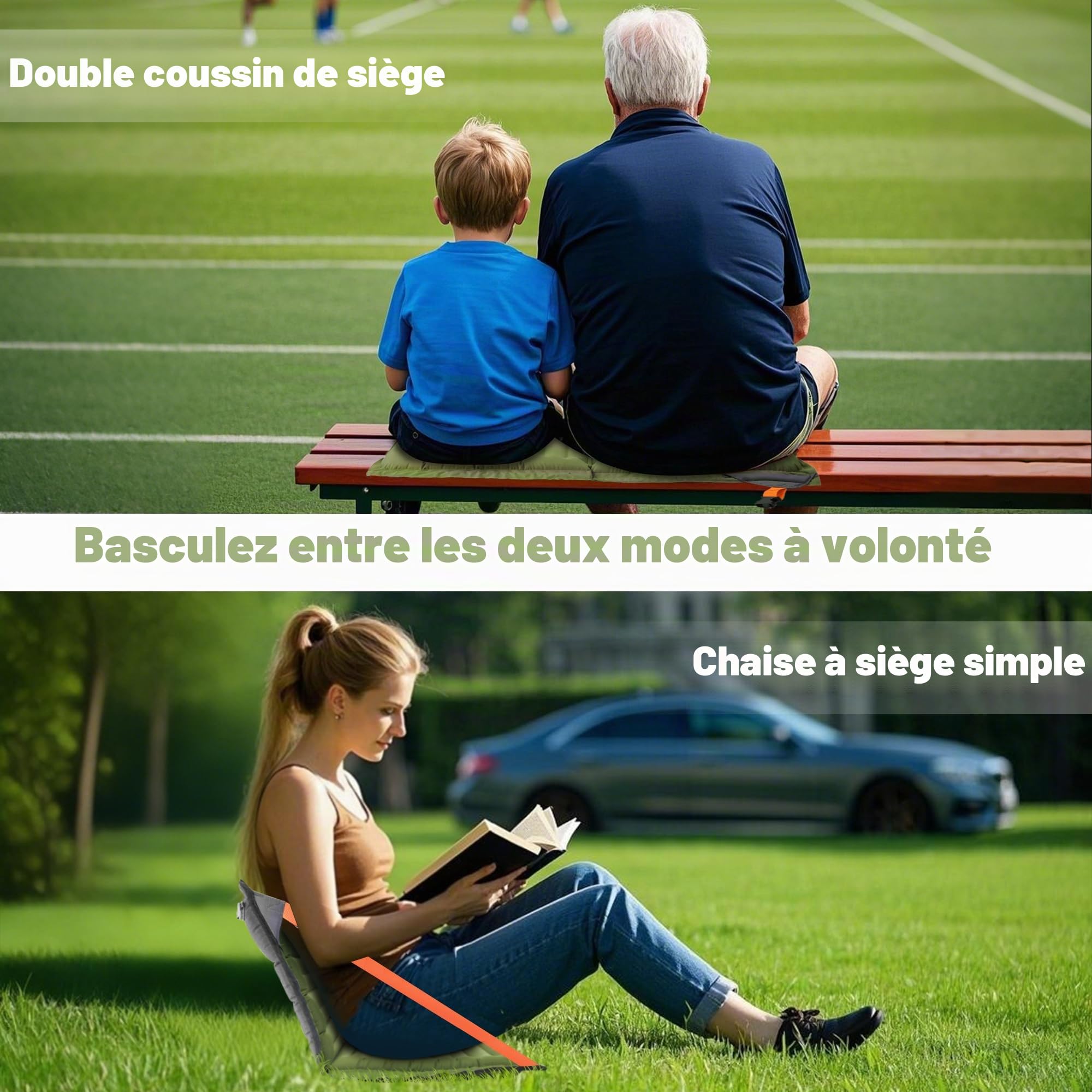 ONTYZZ Sièges de Stade Gonflable Coussin Extérieur avec Réglable Dossier Léger Pliantes Chaise Sol Coussin Siège pour Pique-Nique Concerts Jardin Balcon Pêche Camping Chaises