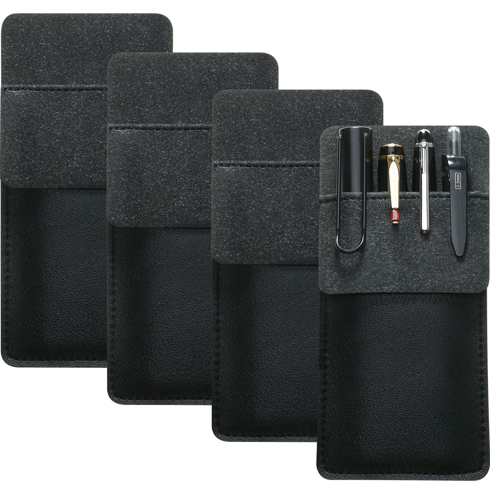 NALACAL 4PCS Handmade Leather Pen Pouch, Pencil Pocket Holder Organizer Pocket Protector Pen Organizer Pen Pouch Pocket Protector for School Office Hospital Supplies Lab Coats/shirts/pen Note