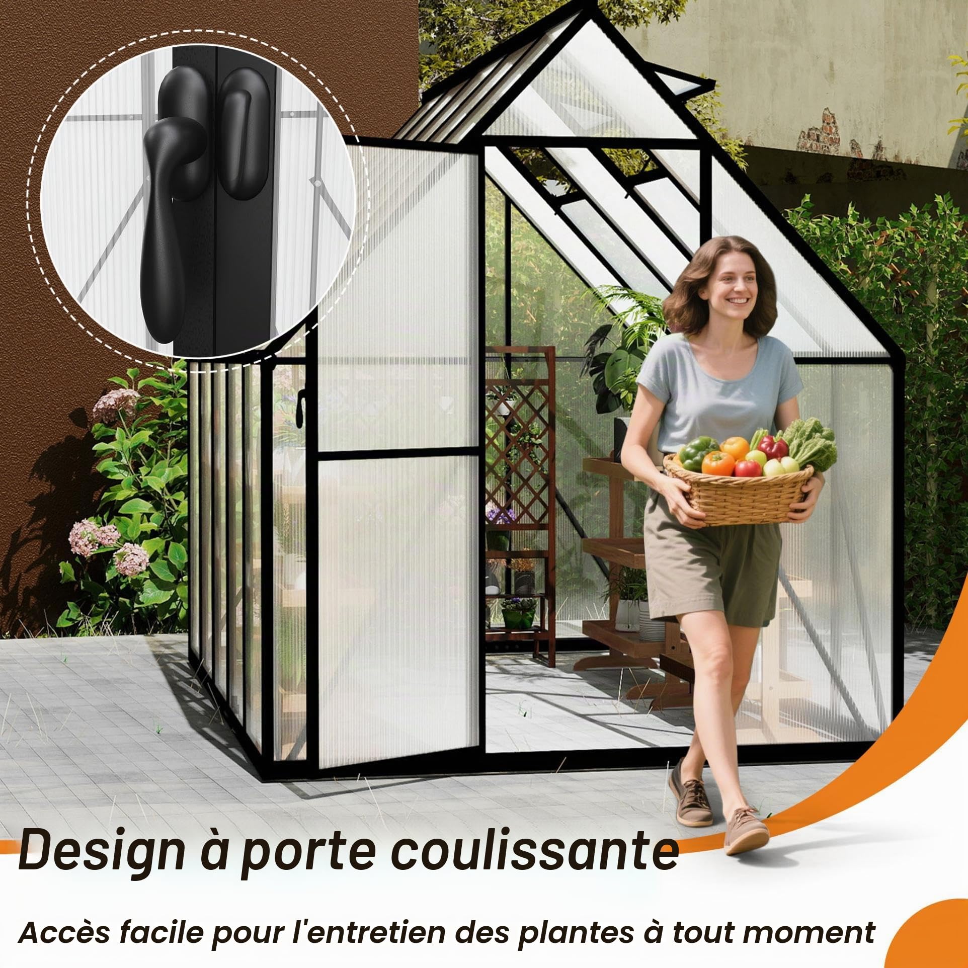 YRHome Serre de jardin en aluminium 280 x 180 x 195 cm 5,04 m² avec fondation renforcée, lucarne, porte résistante aux intempéries et aux températures pour tomates, légumes et plantes