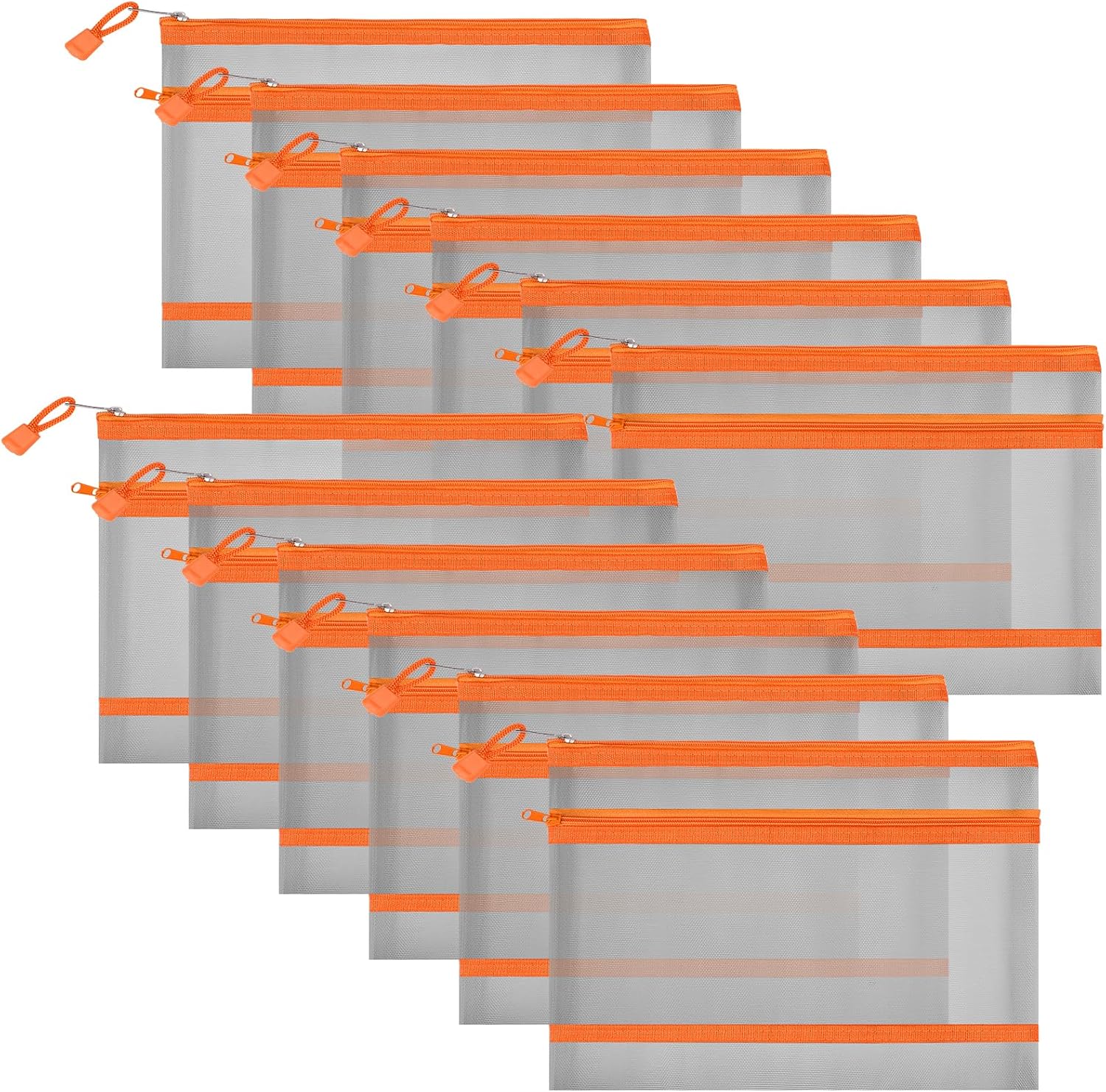 12 bolsas de malla de nailon con cremallera, bolsas de malla para cosméticos, bolsas de maquillaje, estuche de lápices, bolsas de viaje multiusos