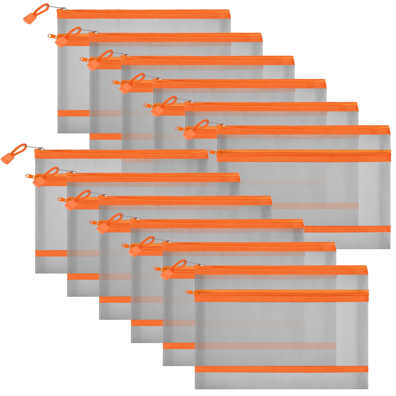 Sinzip 12 Pieces Zipper Nylon Mesh Pouch, Mesh Cosmetic Bags Makeup Bags Pencil Case, Multipurpose Travel Bags for Cosmetic School Office Supplies and