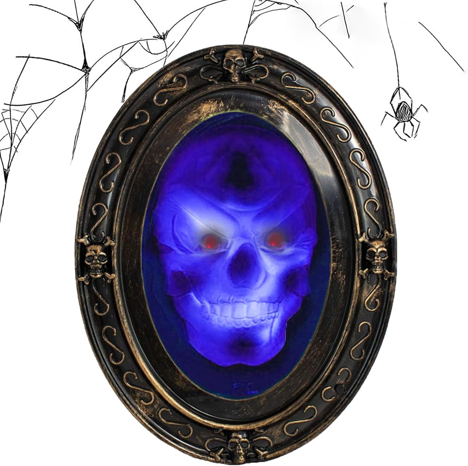 WDEC Espejo de Halloween activado con espejo embrujado, negro y dorado, ovalado con sonido espeluznante, imagen espeluznante, doble sensor, movimiento, decoración de casa embrujada