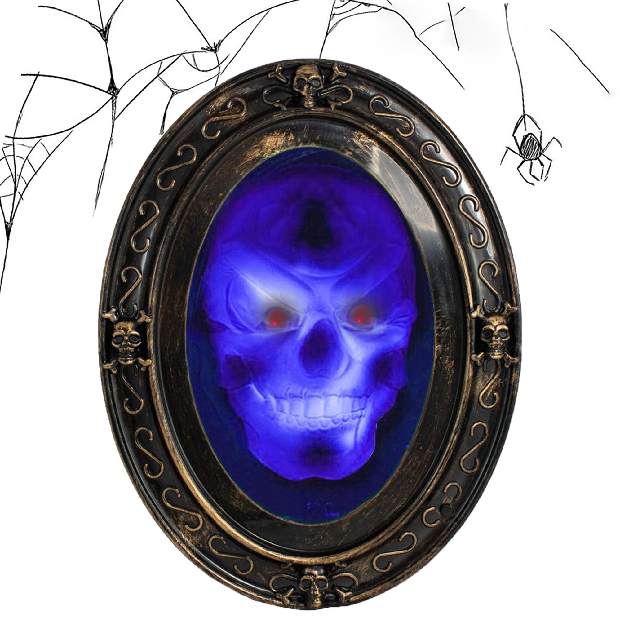 Halloween Mirror Activated Haunted Mirror Black and Gold Oval Haunted Speaking with Creepy Sound with Spooky Picture Double Sensor Motion Haunted House Props Decoration