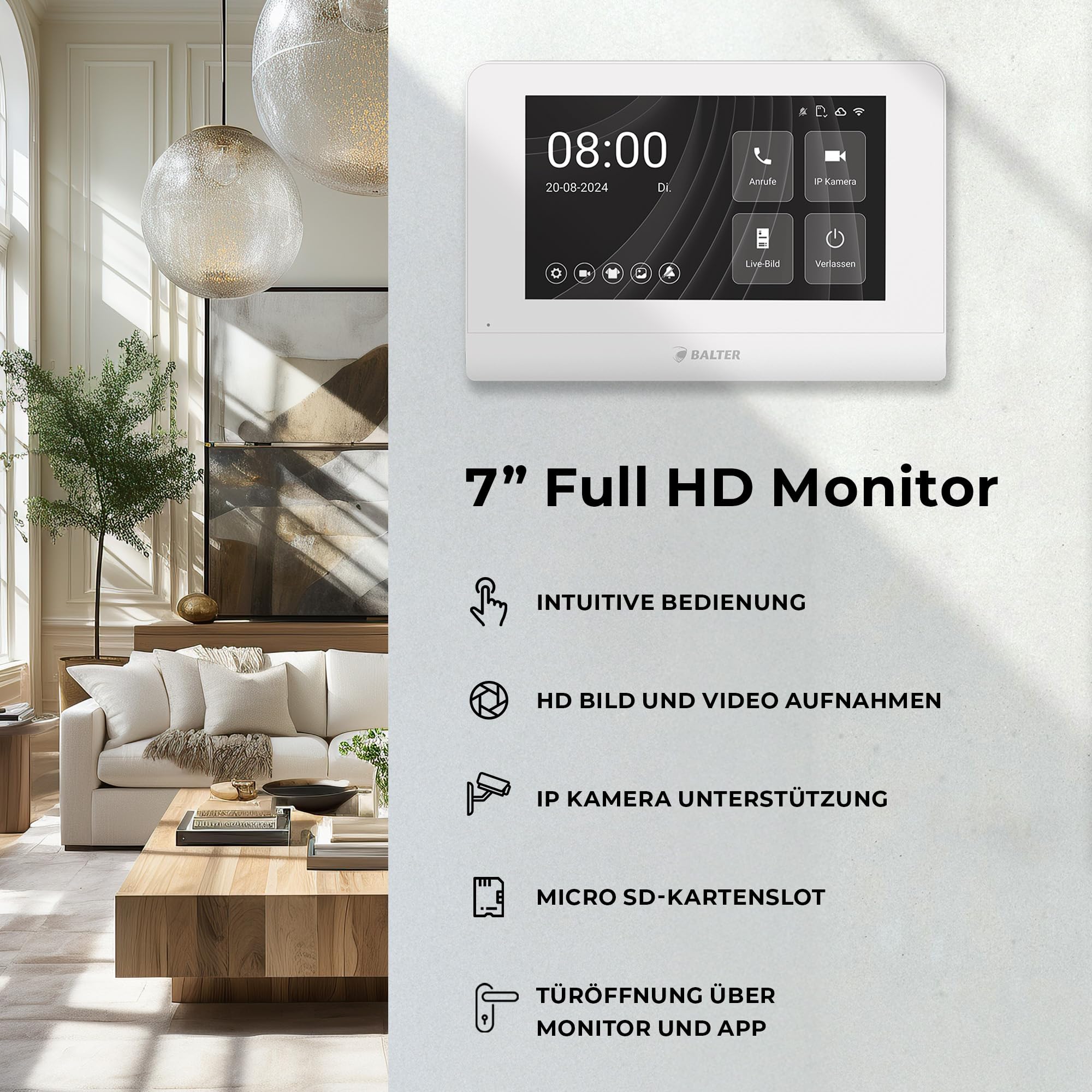 Entri Video Türsprechanlage, Unterputz Türklingel mit Kamera, Smartphone App, 1 Familienhaus, Video Türklingel, 2x7 Zoll HD-Monitor, Full HD Kamera, Gegensprechanlage mit Türöffner und Klingel 2 Draht