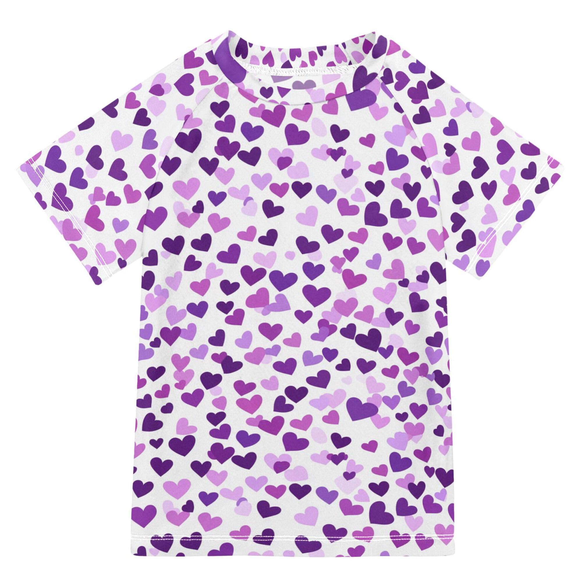 Purple Hearts Day Purple Hearts Kids Bathing Suits Girls Short Sleeves Swimwear Beach Tops 3T