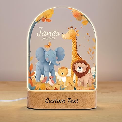Luz nocturna personalizada de animales para niños, placa acrílica LED personalizada, luz nocturna con nombre, lámpara de animales de la selva de