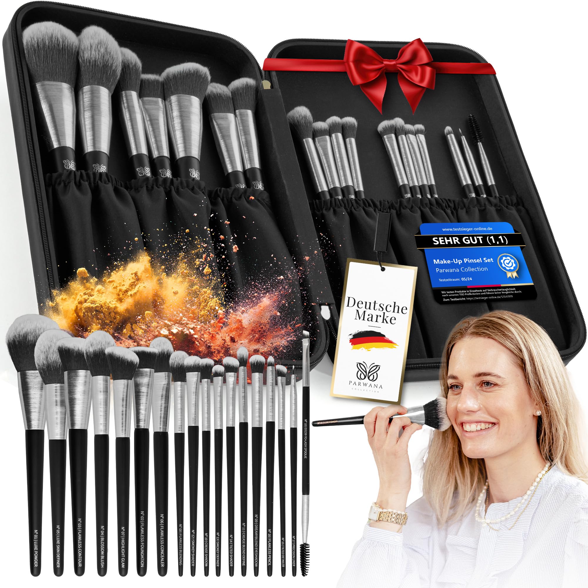 Luxuriöses Make Up Pinsel Set mit Etui [18-Pinsel] - Schminkpinsel Kosmetikpinsel Gesichtspinsel Augenpinsel Lidschattenpinsel Puderpinsel Foundation Highlight Concealer Contouring | Geschenkidee
